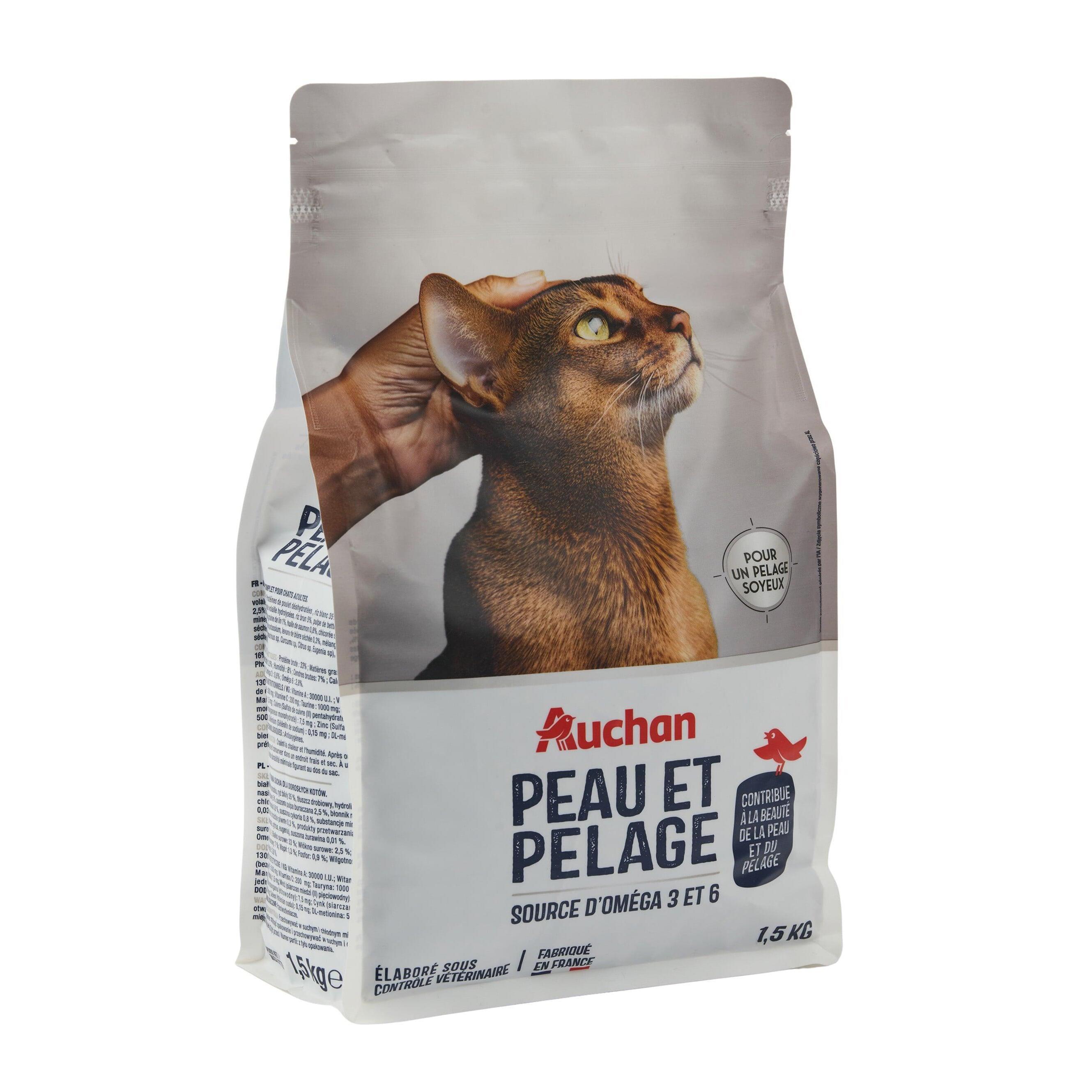 Voir la diapositive 5 : AUCHAN Croquettes peau et pelage pour chat 1.5kg
