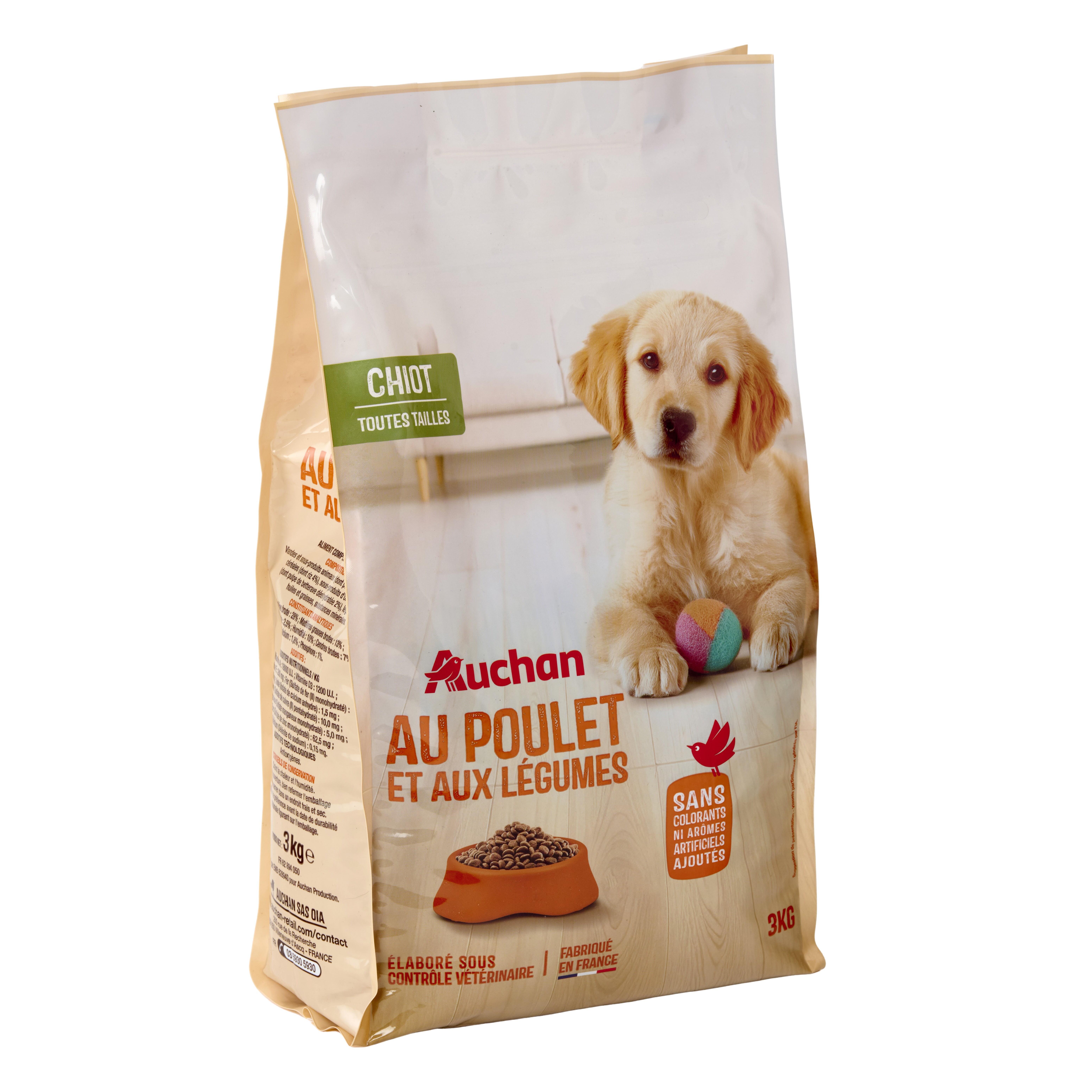 Voir la diapositive 3 : AUCHAN Croquettes au poulet et aux légumes pour chiot 3kg