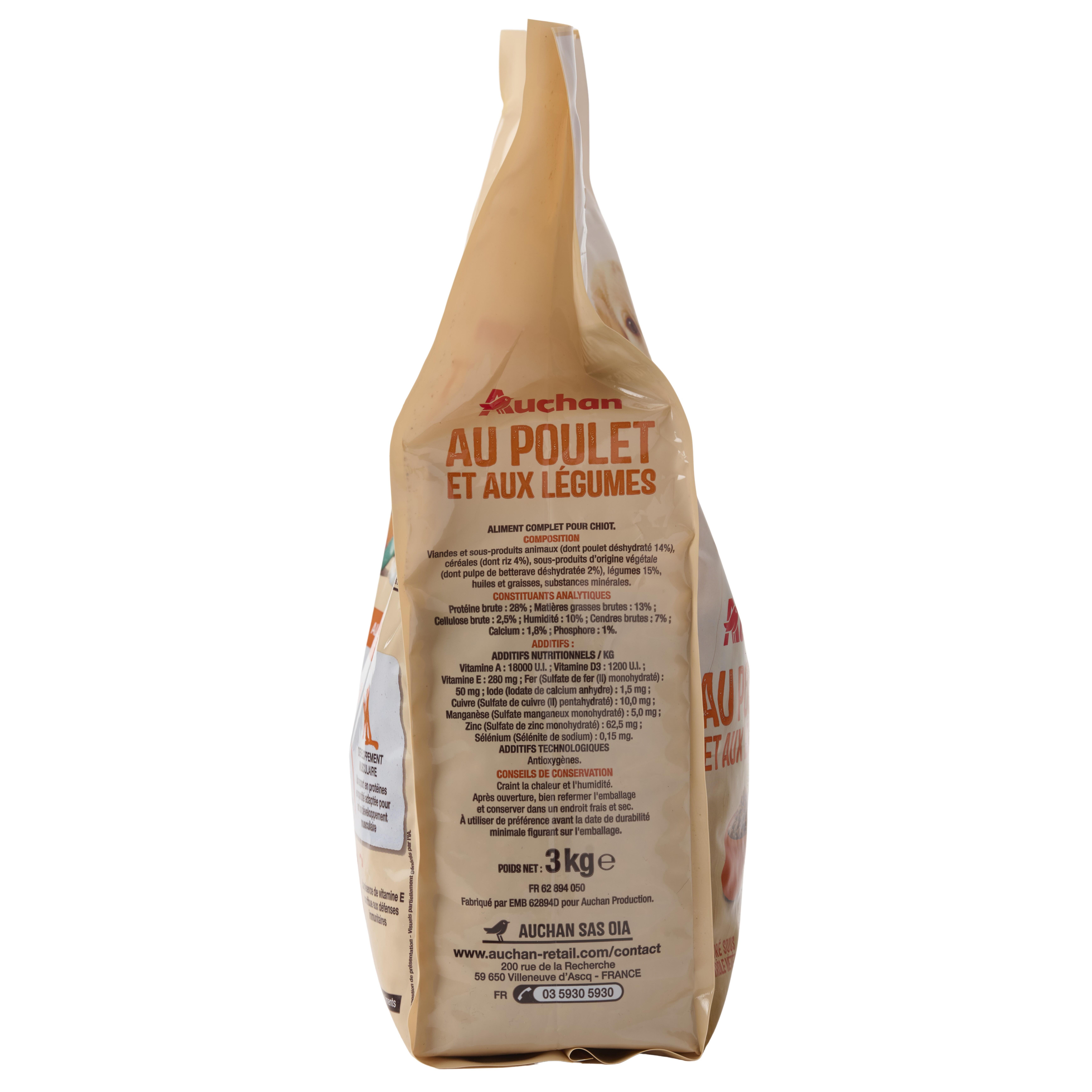 Voir la diapositive 5 : AUCHAN Croquettes au poulet et aux légumes pour chiot 3kg