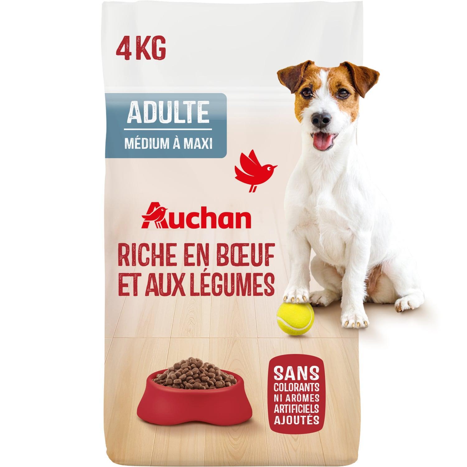 AUCHAN Croquettes au boeuf et aux légumes pour chien médium à maxi 4kg