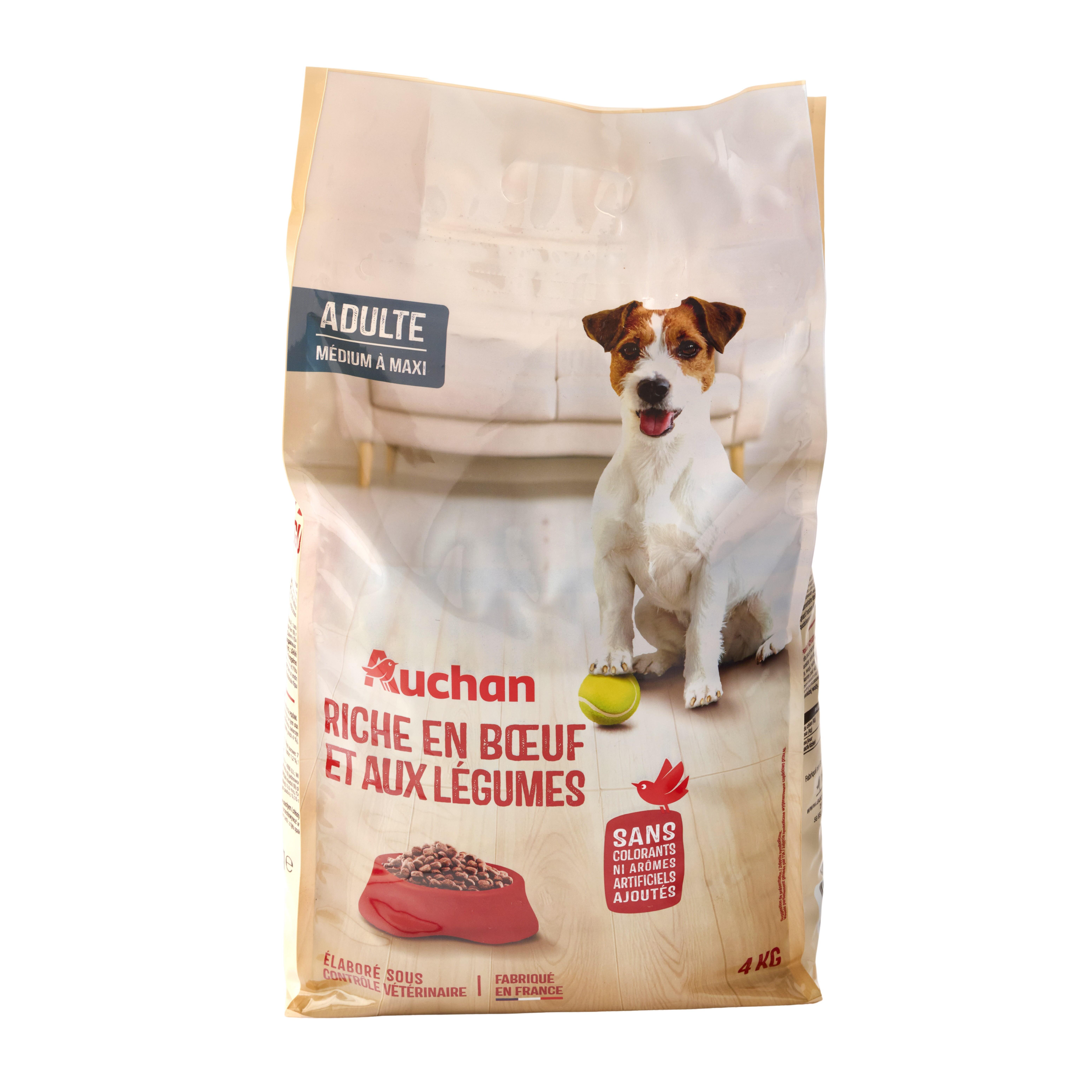 Voir la diapositive 2 : AUCHAN Croquettes au boeuf et aux légumes pour chien médium à maxi 4kg