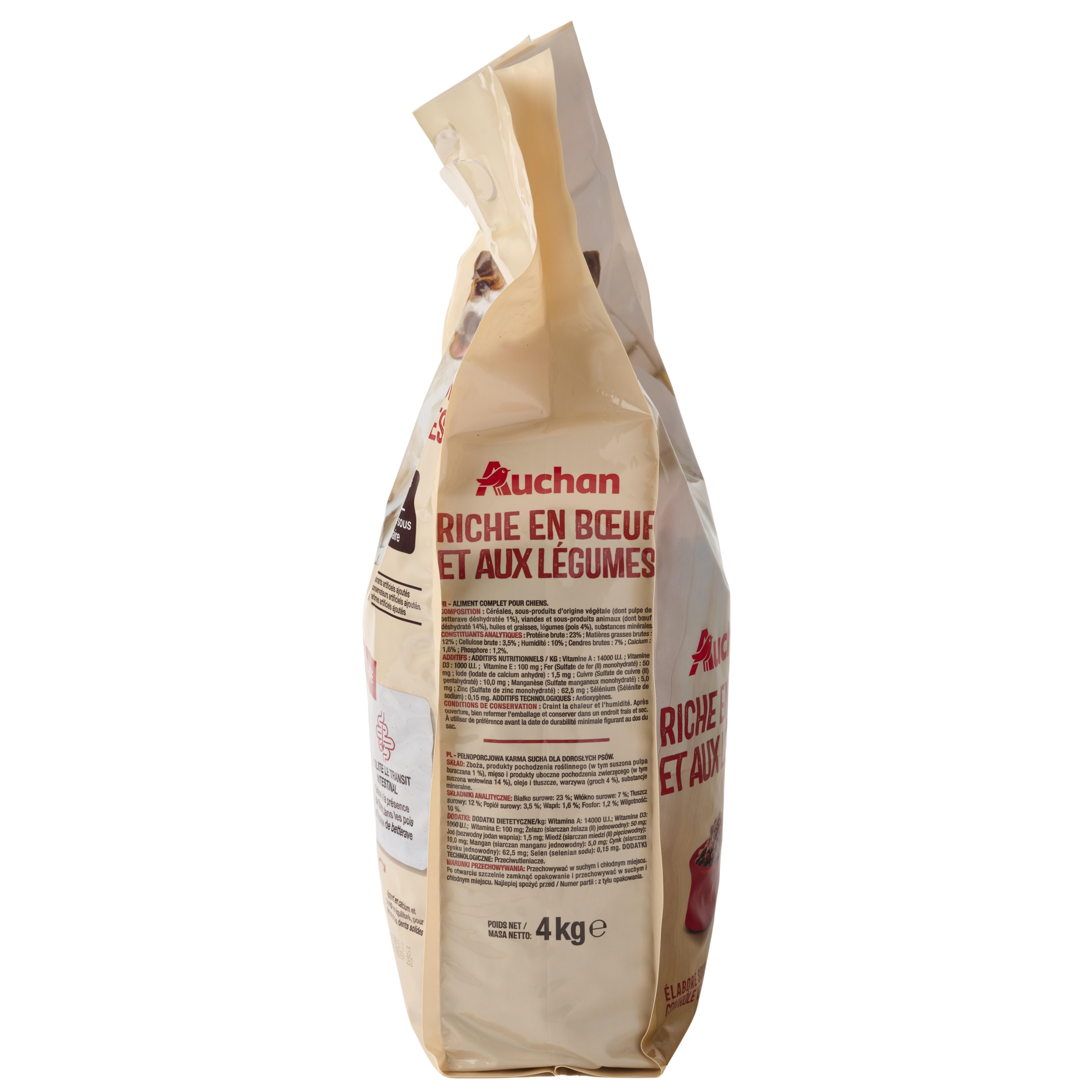 Voir la diapositive 3 : AUCHAN Croquettes au boeuf et aux légumes pour chien médium à maxi 4kg