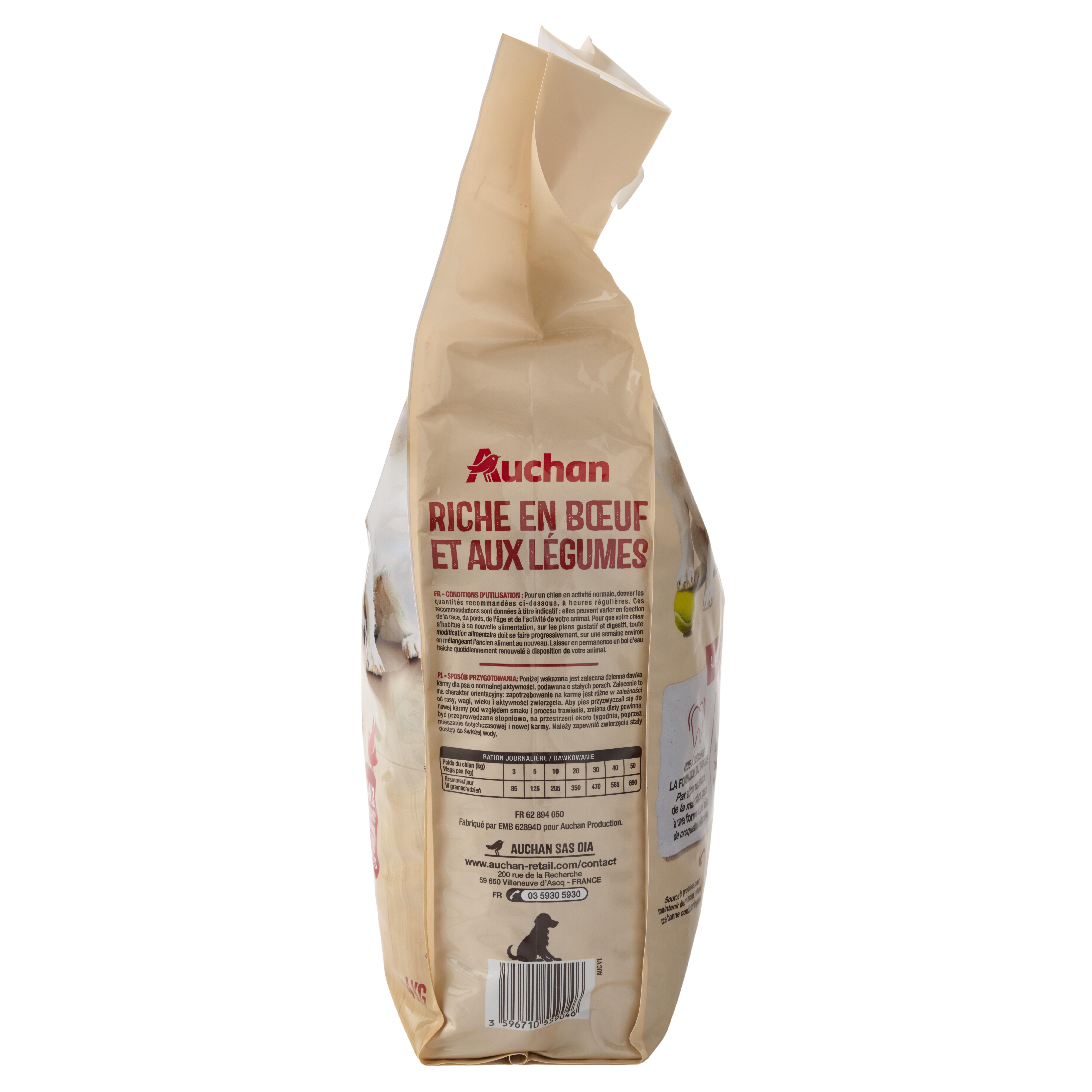 Voir la diapositive 5 : AUCHAN Croquettes au boeuf et aux légumes pour chien médium à maxi 4kg