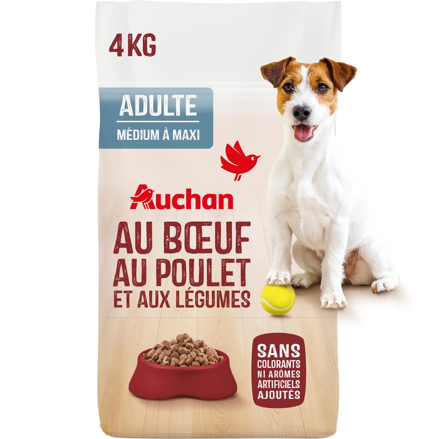 AUCHAN Croquettes au boeuf au poulet et aux légumes pour moyen et grand chien 4kg