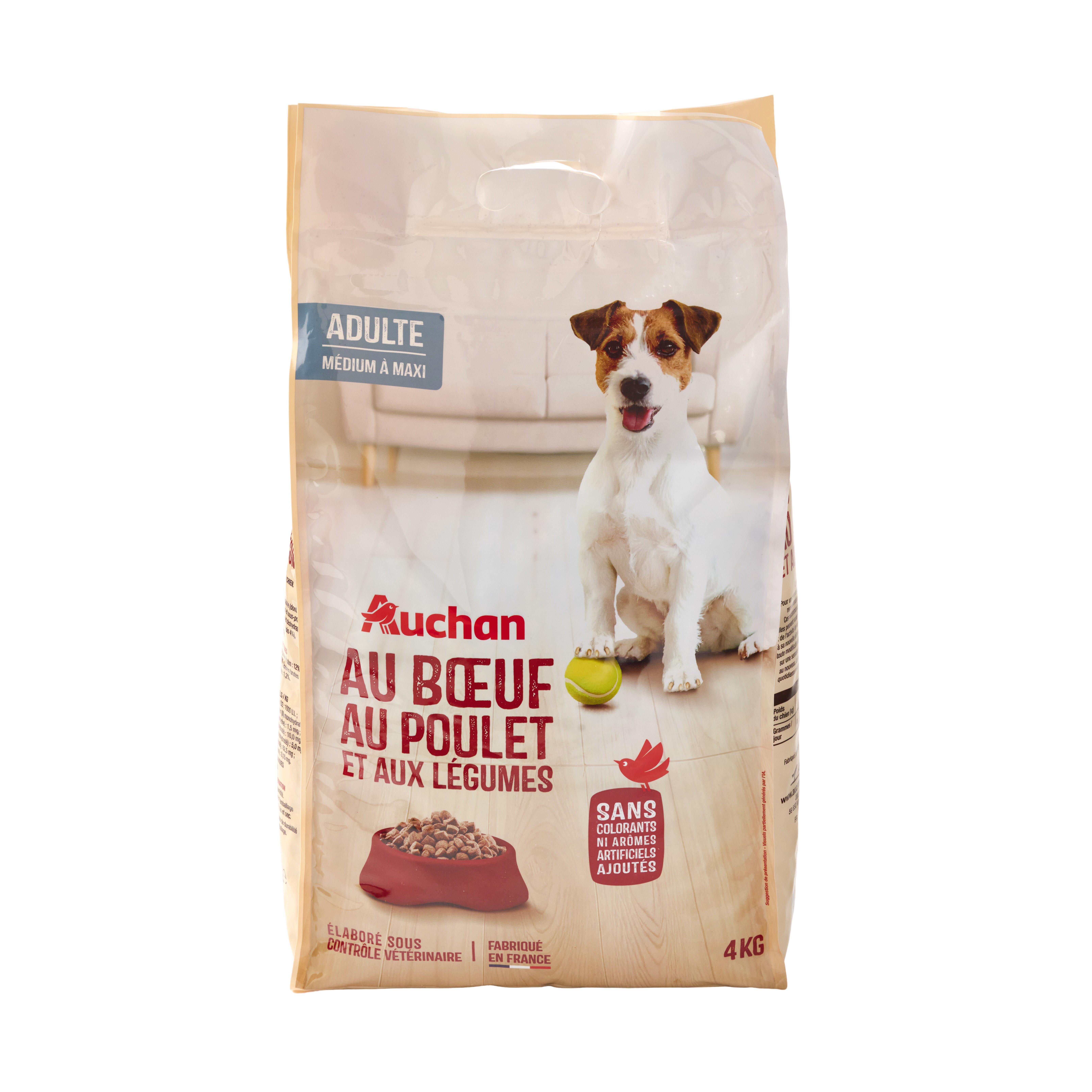 Voir la diapositive 3 : AUCHAN Croquettes au boeuf au poulet et aux légumes pour moyen et grand chien 4kg