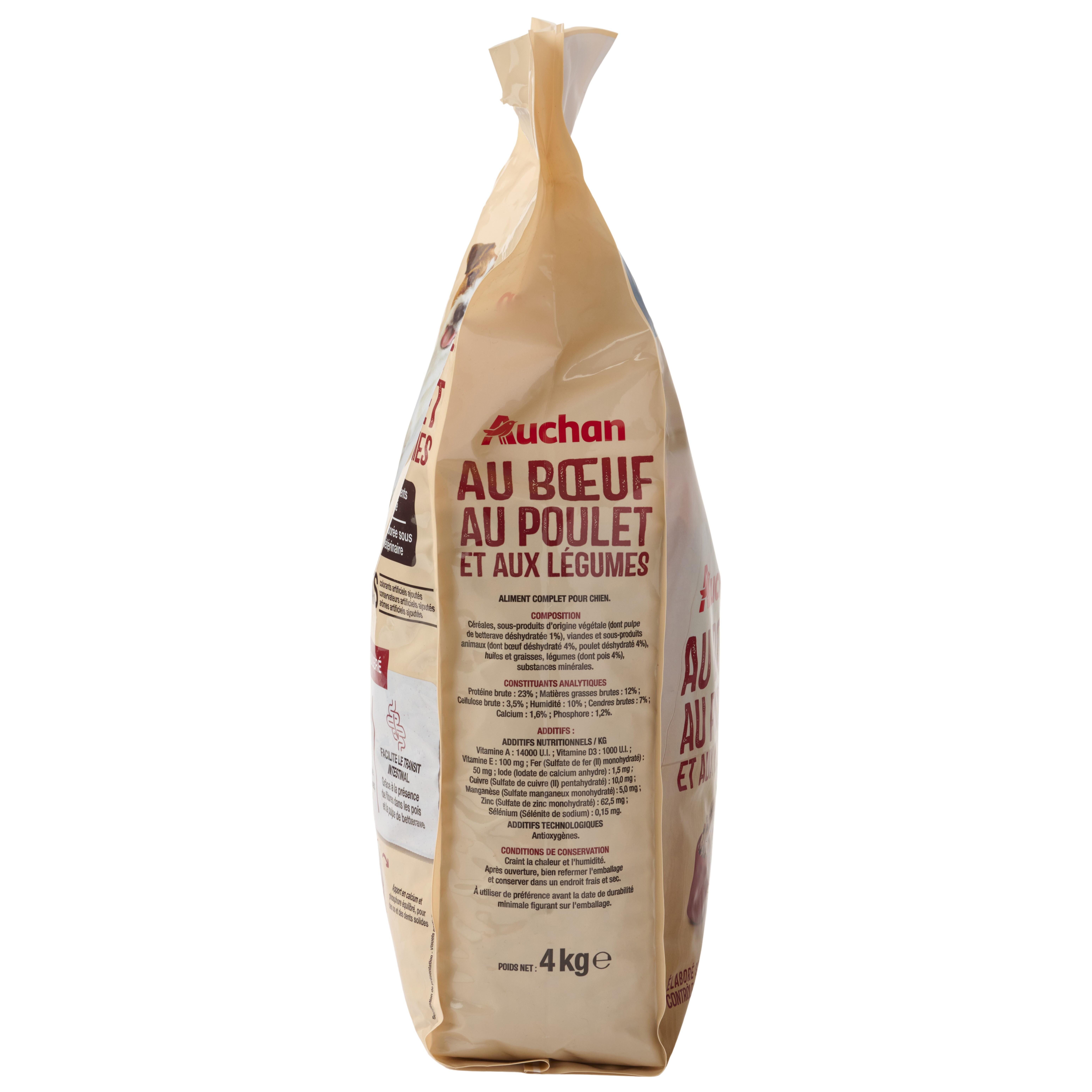 Voir la diapositive 4 : AUCHAN Croquettes au boeuf au poulet et aux légumes pour moyen et grand chien 4kg