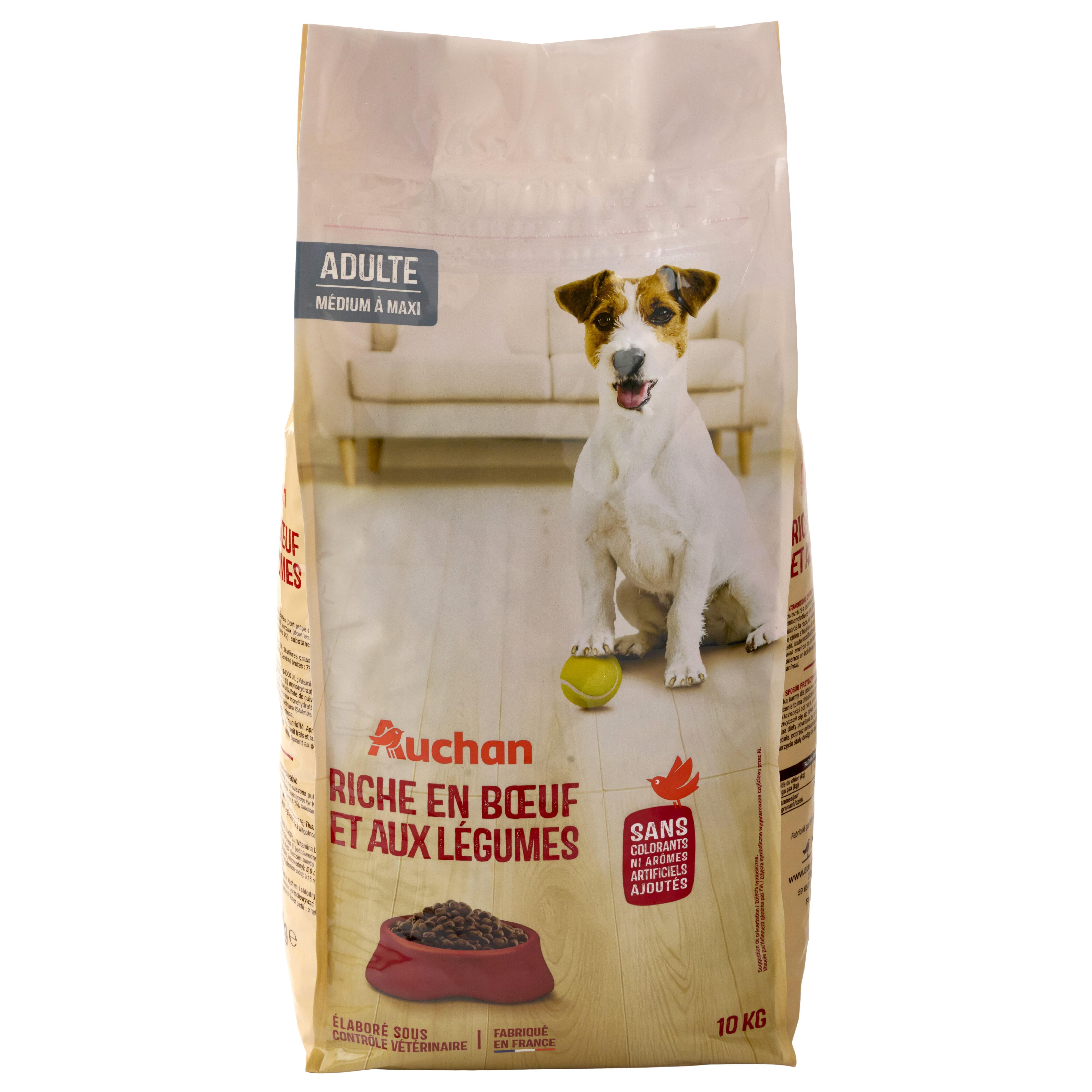 Voir la diapositive 3 : AUCHAN Croquettes au boeuf et aux légumes pour moyen et grand chien 10kg