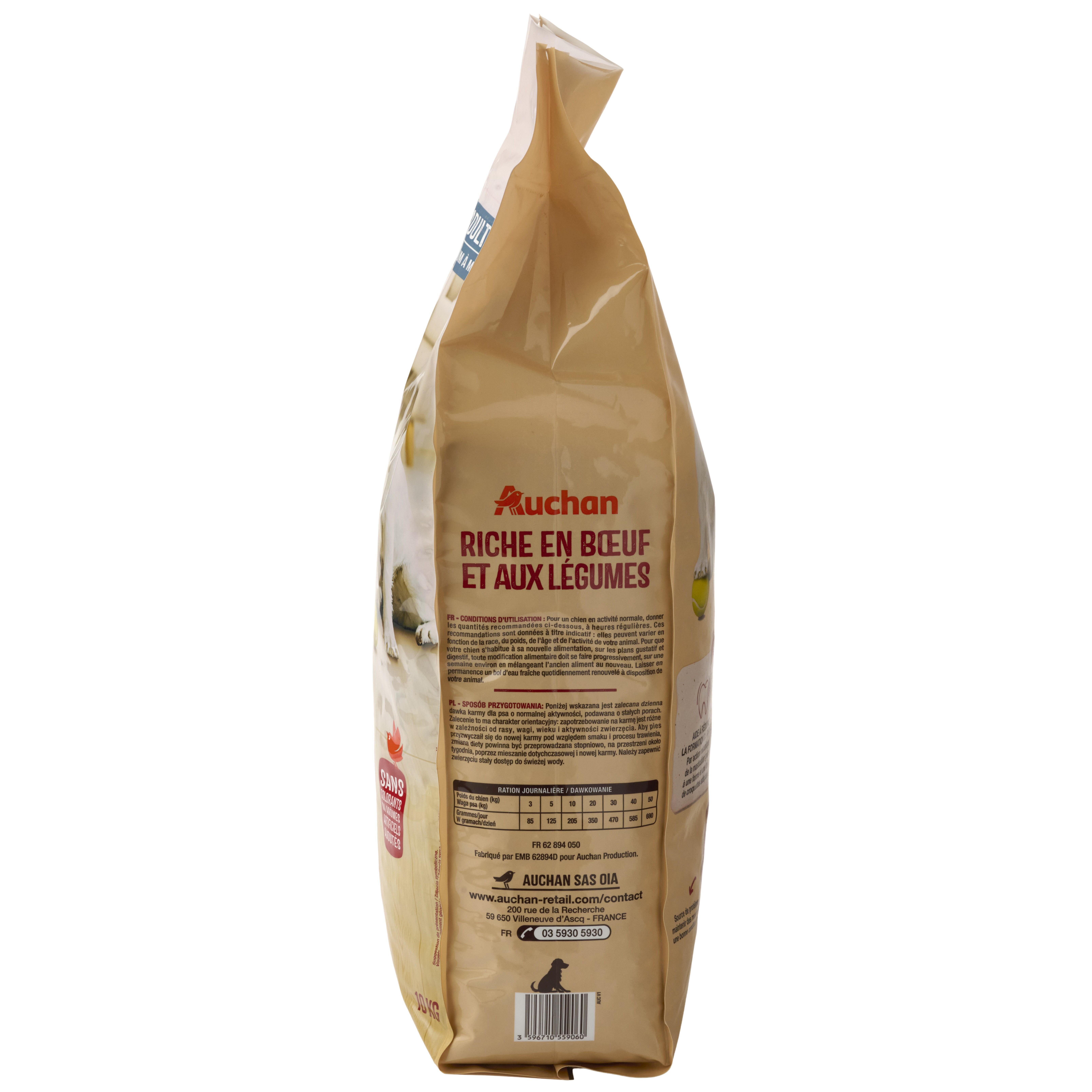 Voir la diapositive 4 : AUCHAN Croquettes au boeuf et aux légumes pour moyen et grand chien 10kg