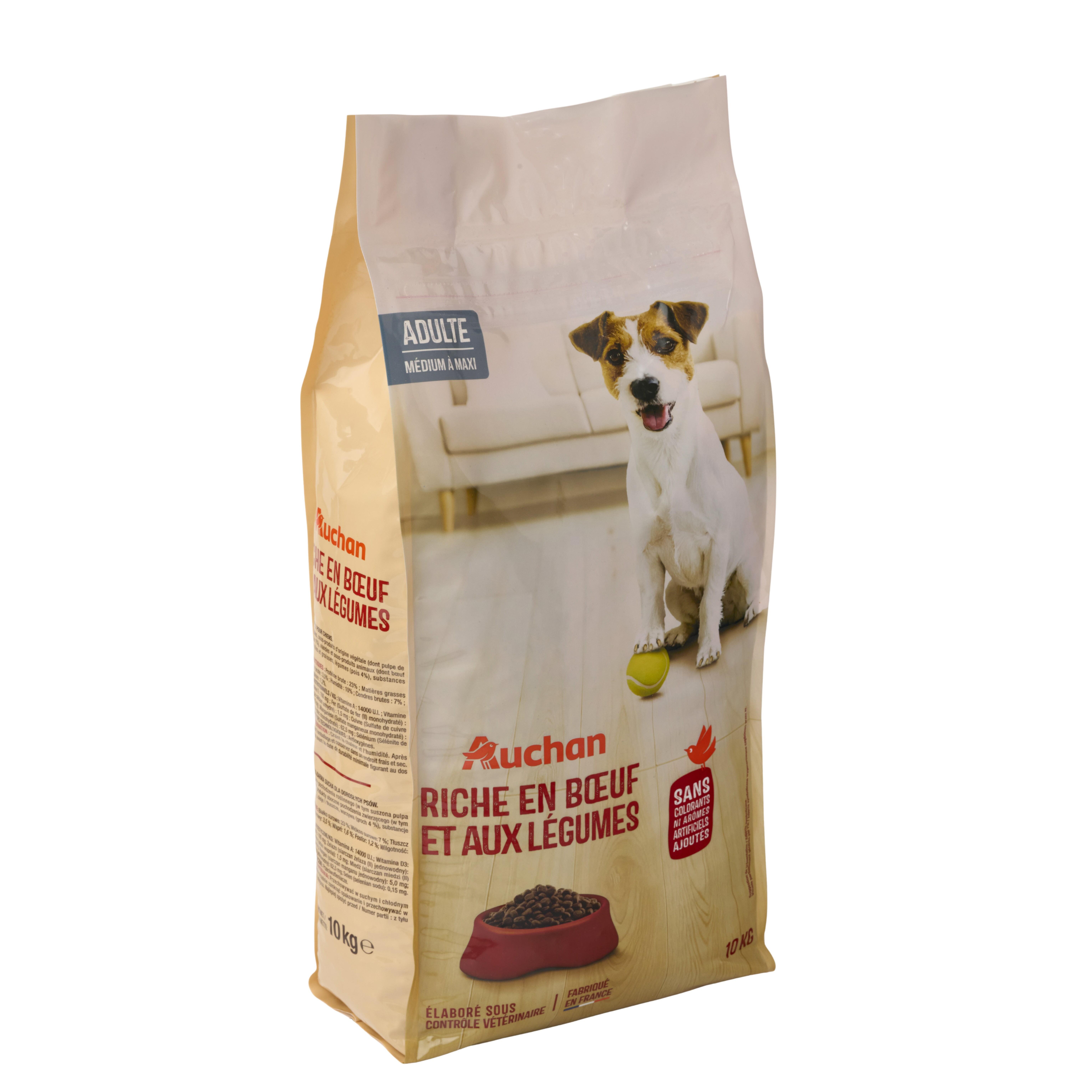 Voir la diapositive 5 : AUCHAN Croquettes au boeuf et aux légumes pour moyen et grand chien 10kg