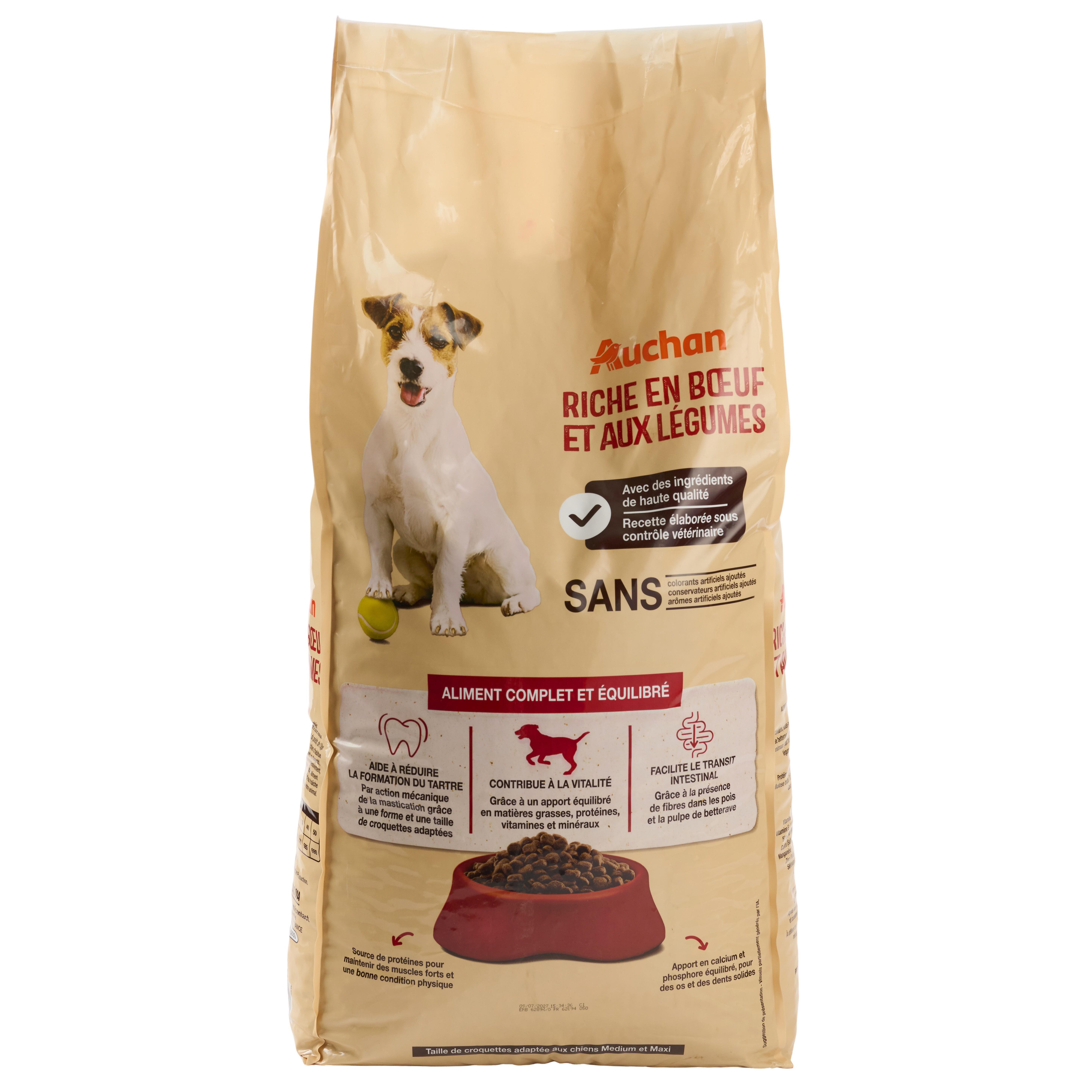 Voir la diapositive 2 : AUCHAN Croquettes au boeuf et aux légumes pour moyen et grand chien 20kg