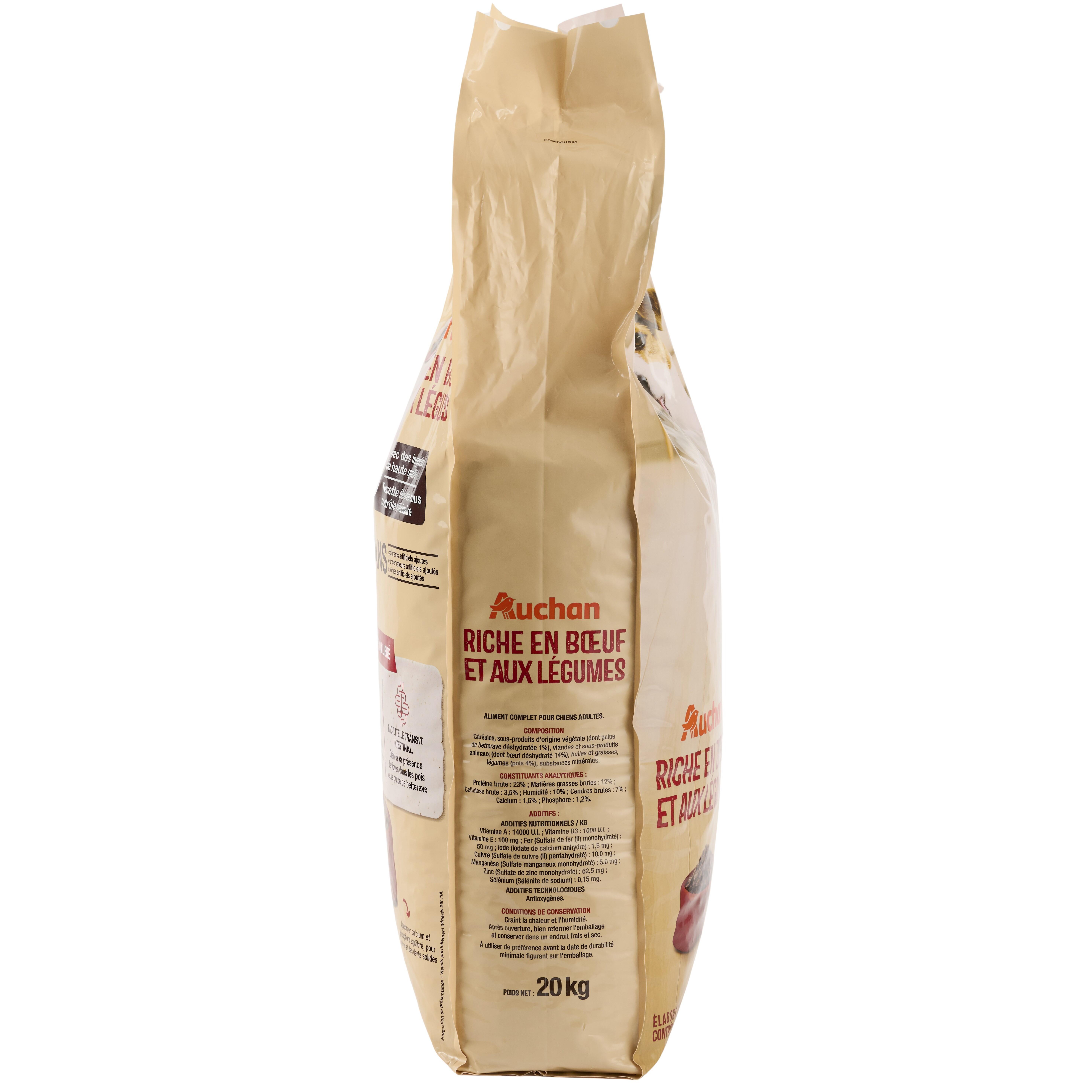Voir la diapositive 3 : AUCHAN Croquettes au boeuf et aux légumes pour moyen et grand chien 20kg