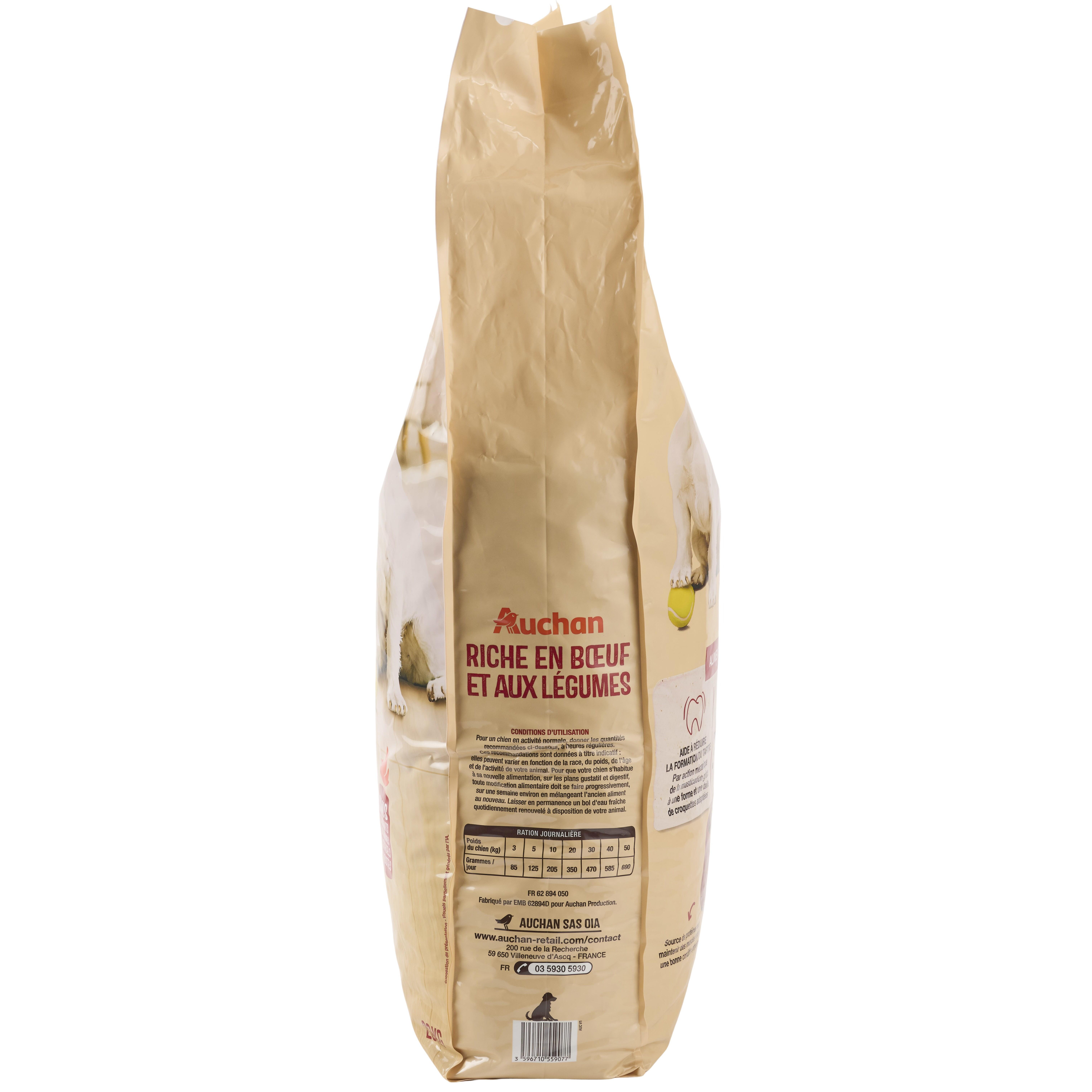 Voir la diapositive 4 : AUCHAN Croquettes au boeuf et aux légumes pour moyen et grand chien 20kg