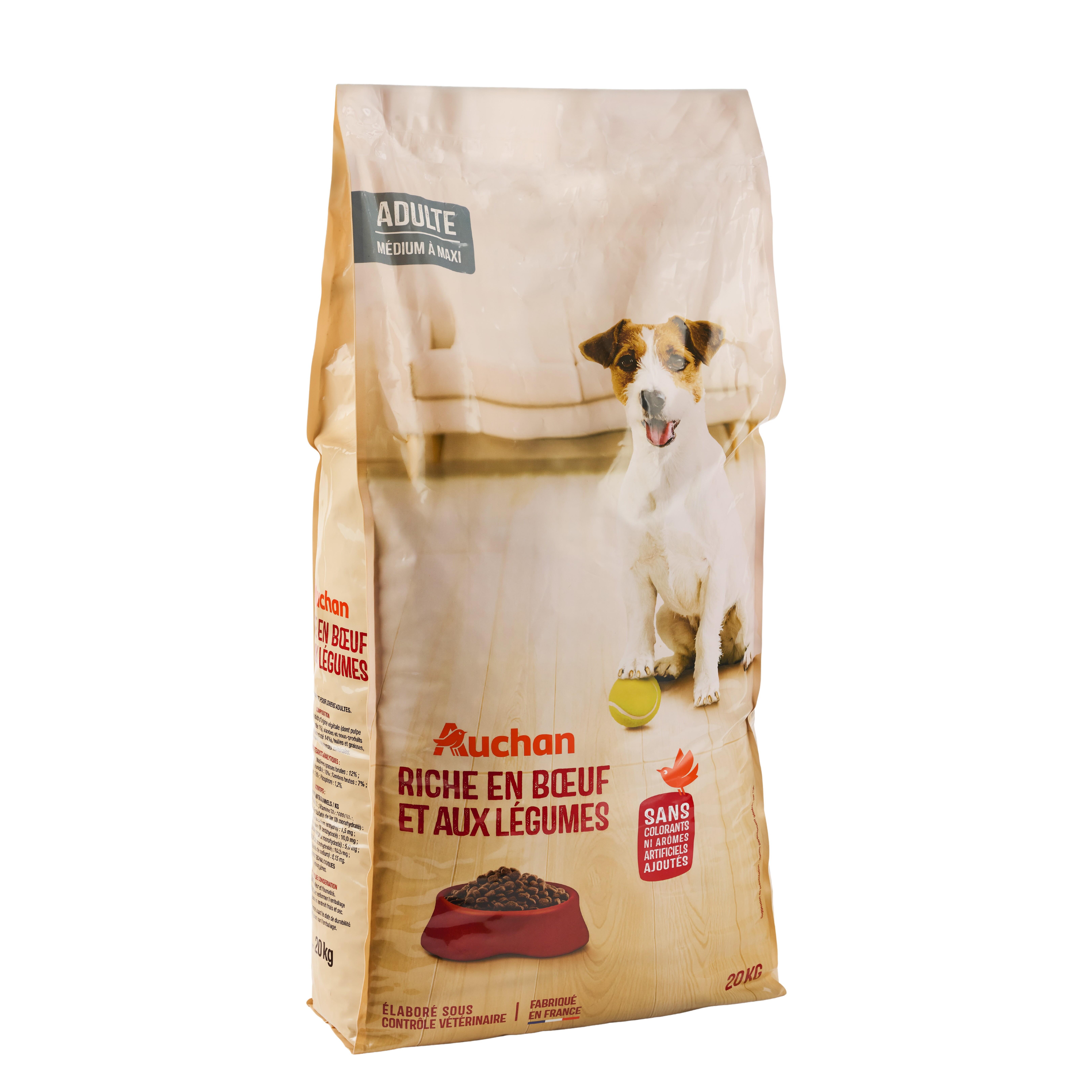 Voir la diapositive 6 : AUCHAN Croquettes au boeuf et aux légumes pour moyen et grand chien 20kg