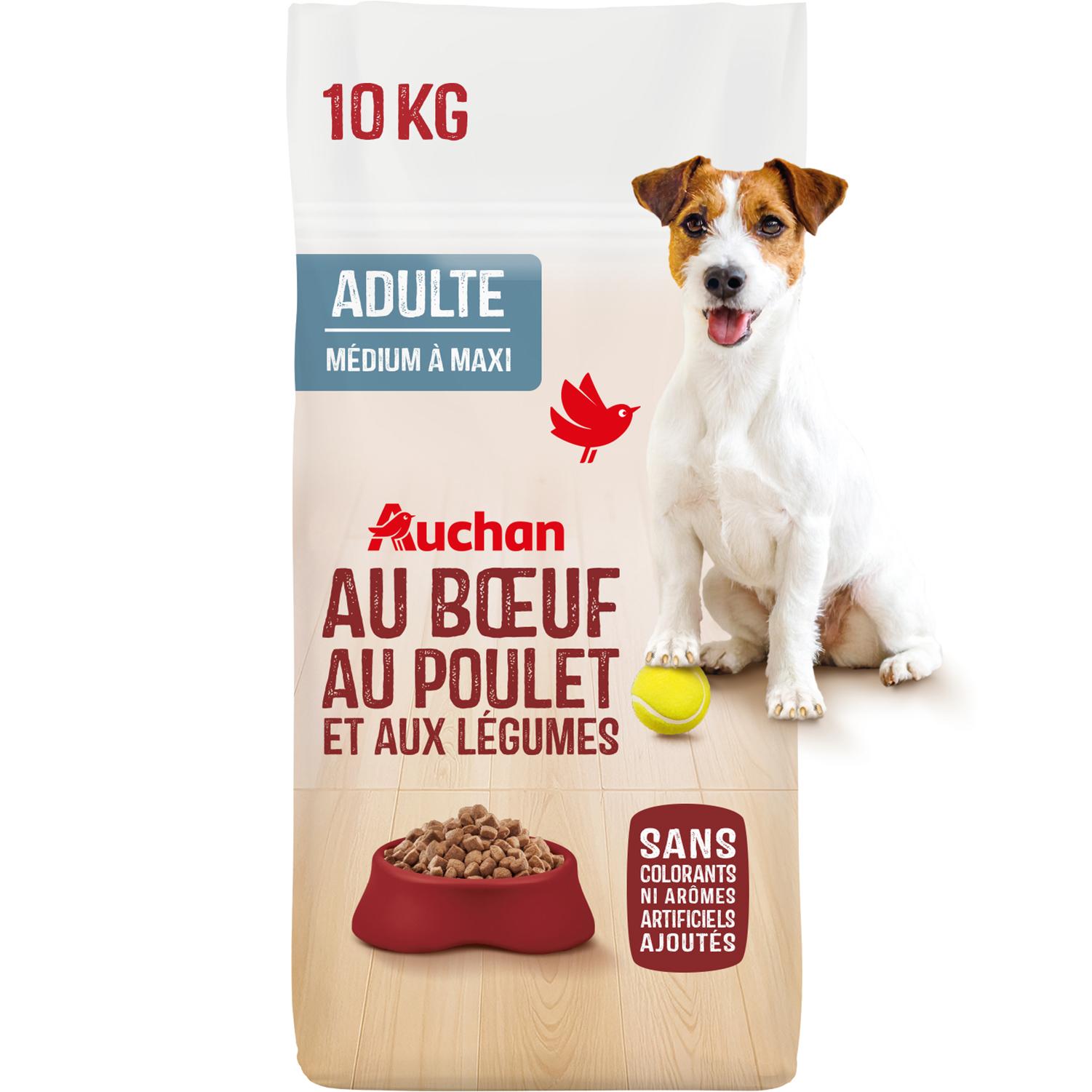AUCHAN Croquettes au boeuf au poulet et aux legumes pour moyen et grand chien 10kg