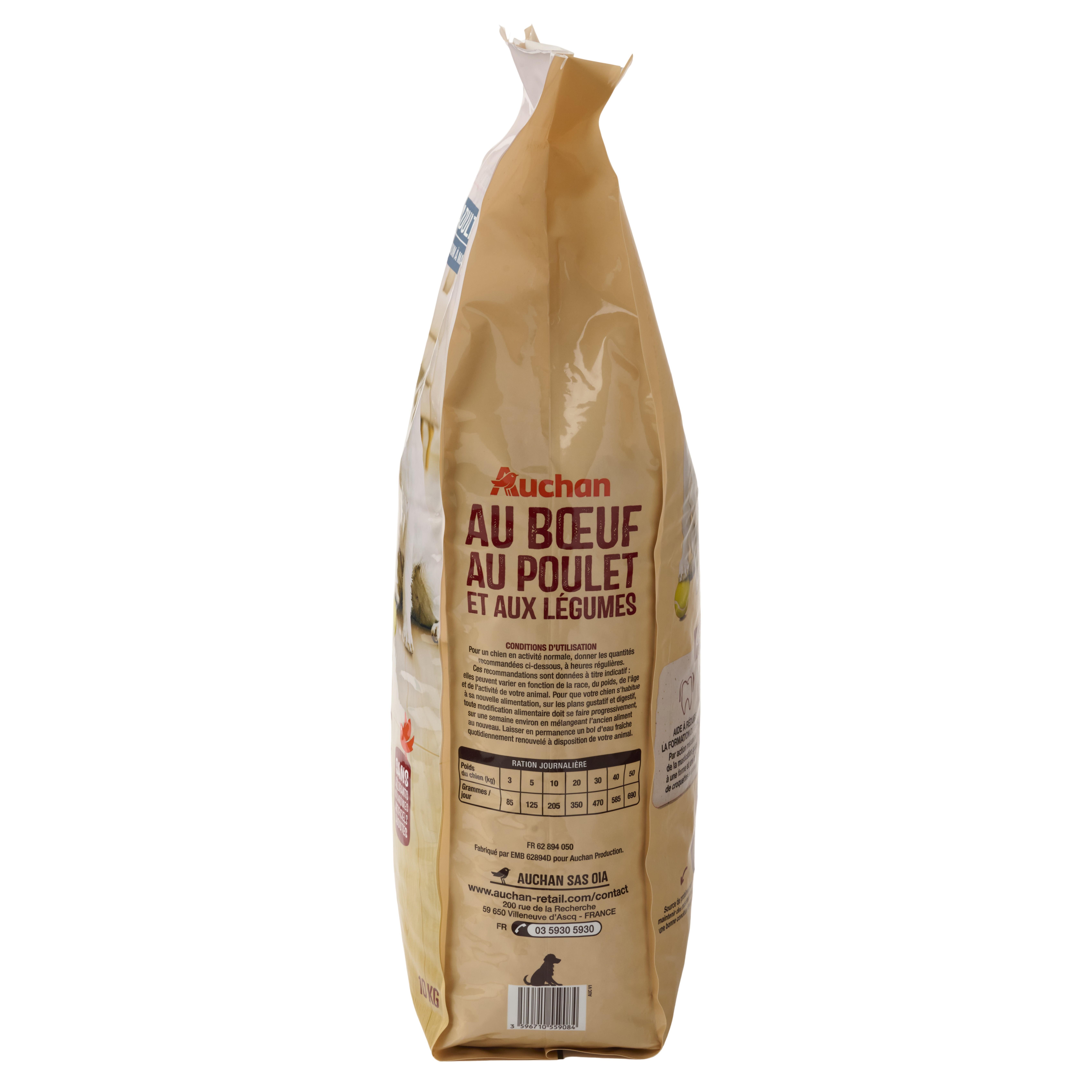 Voir la diapositive 2 : AUCHAN Croquettes au boeuf au poulet et aux legumes pour moyen et grand chien 10kg