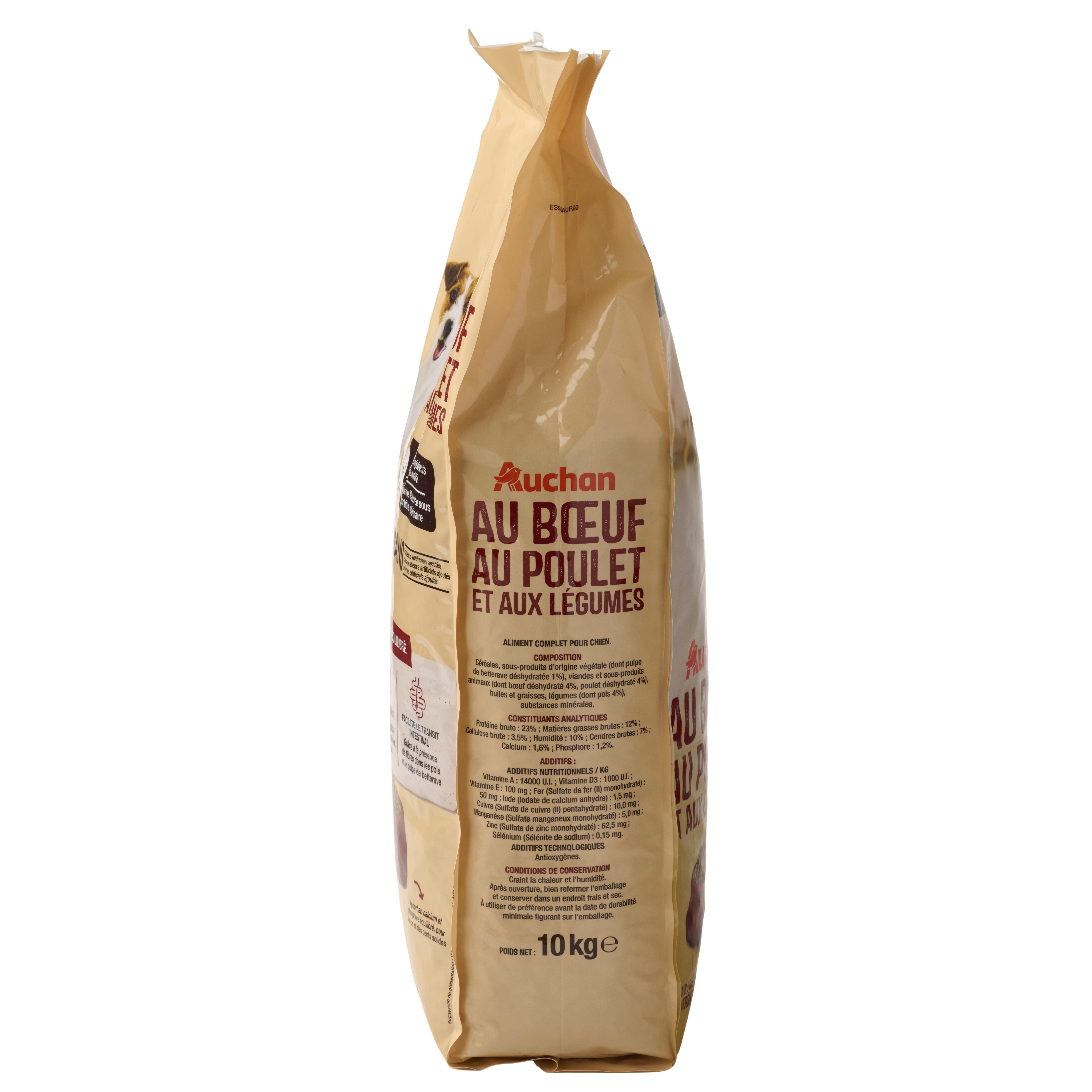 Voir la diapositive 3 : AUCHAN Croquettes au boeuf au poulet et aux legumes pour moyen et grand chien 10kg