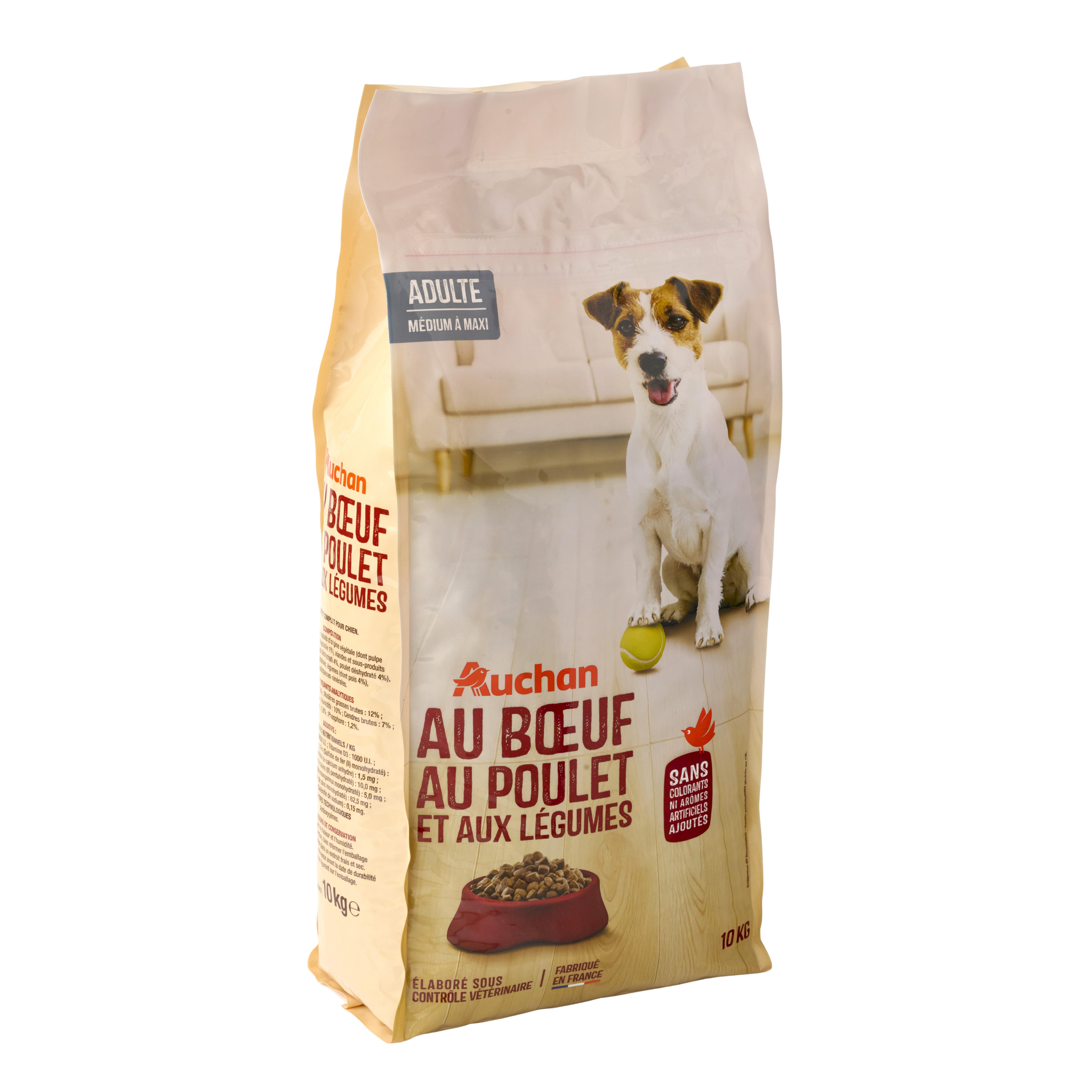 Voir la diapositive 4 : AUCHAN Croquettes au boeuf au poulet et aux legumes pour moyen et grand chien 10kg