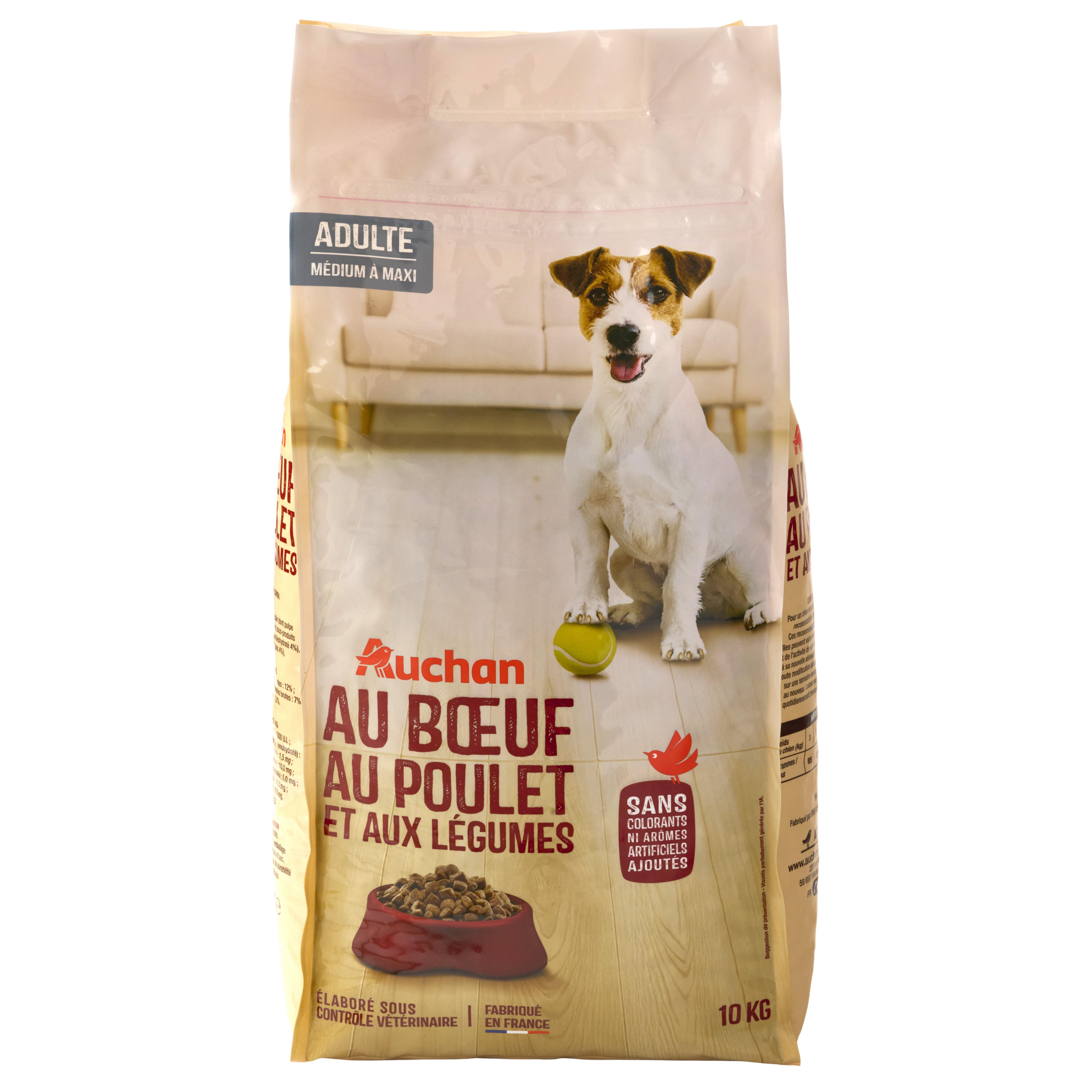 Voir la diapositive 5 : AUCHAN Croquettes au boeuf au poulet et aux legumes pour moyen et grand chien 10kg