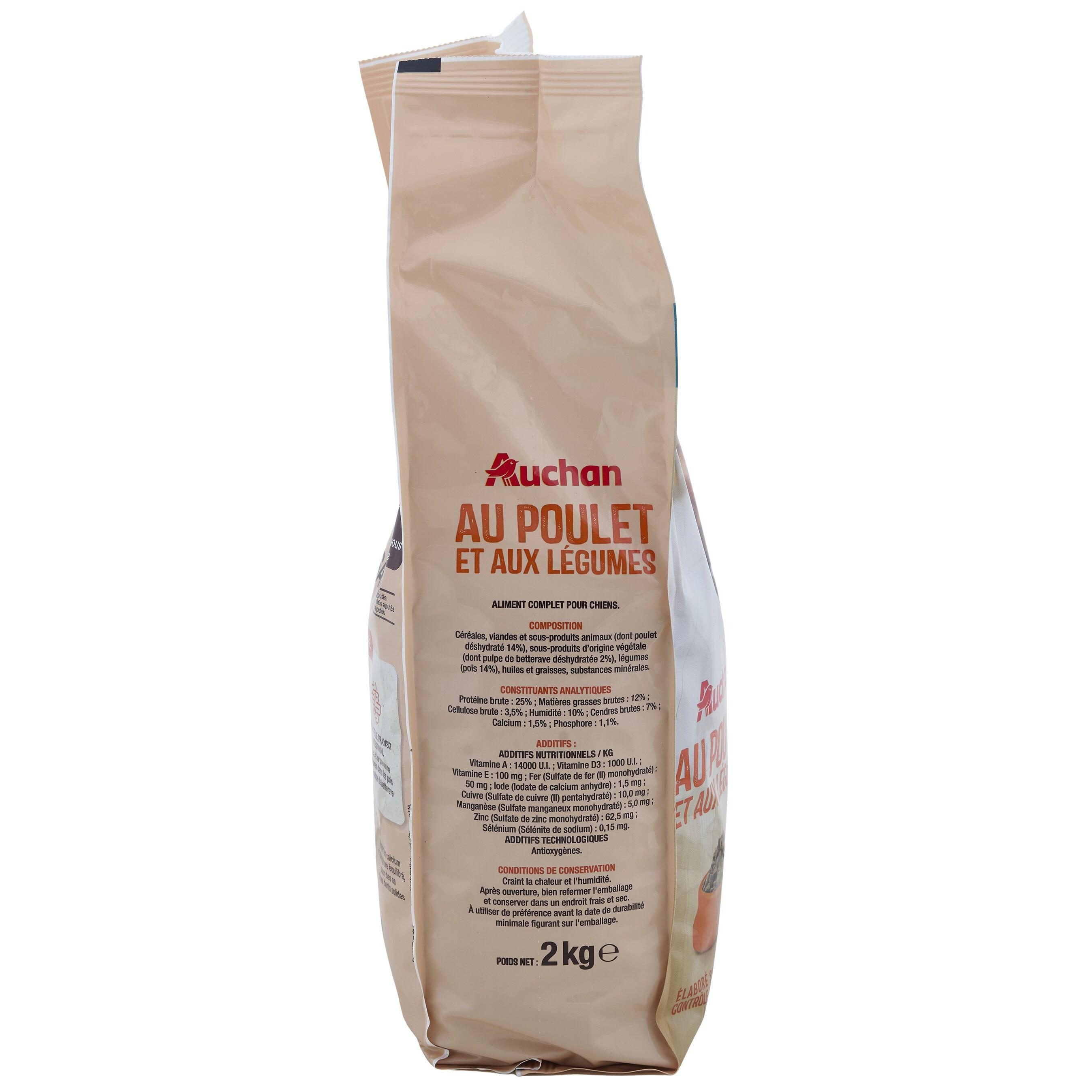 Voir la diapositive 2 : AUCHAN Croquettes au poulet et aux légumes pour petit chien 2kg