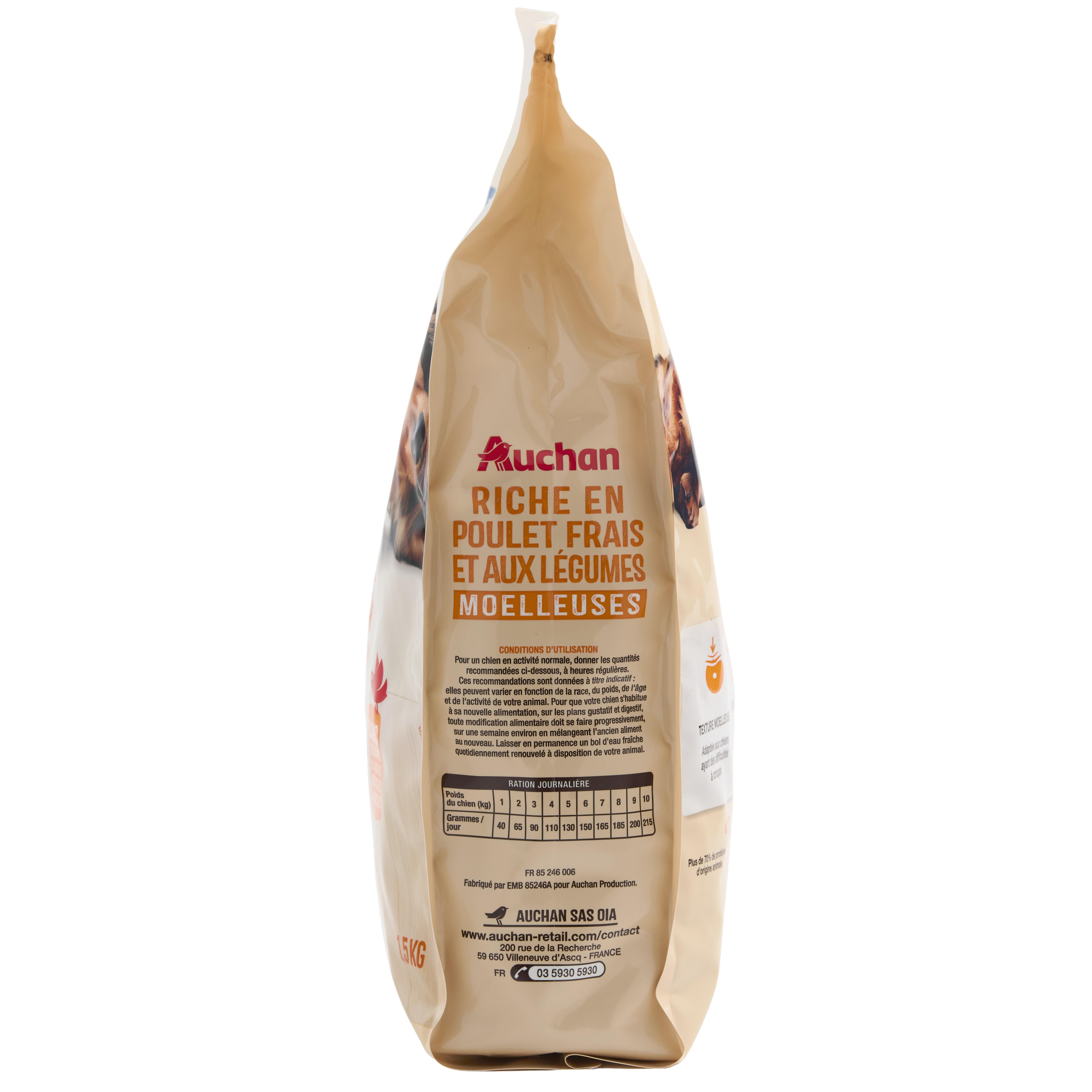 Voir la diapositive 2 : AUCHAN Croquettes moelleuses au poulet frais et aux légumes pour petit chien 1.5kg