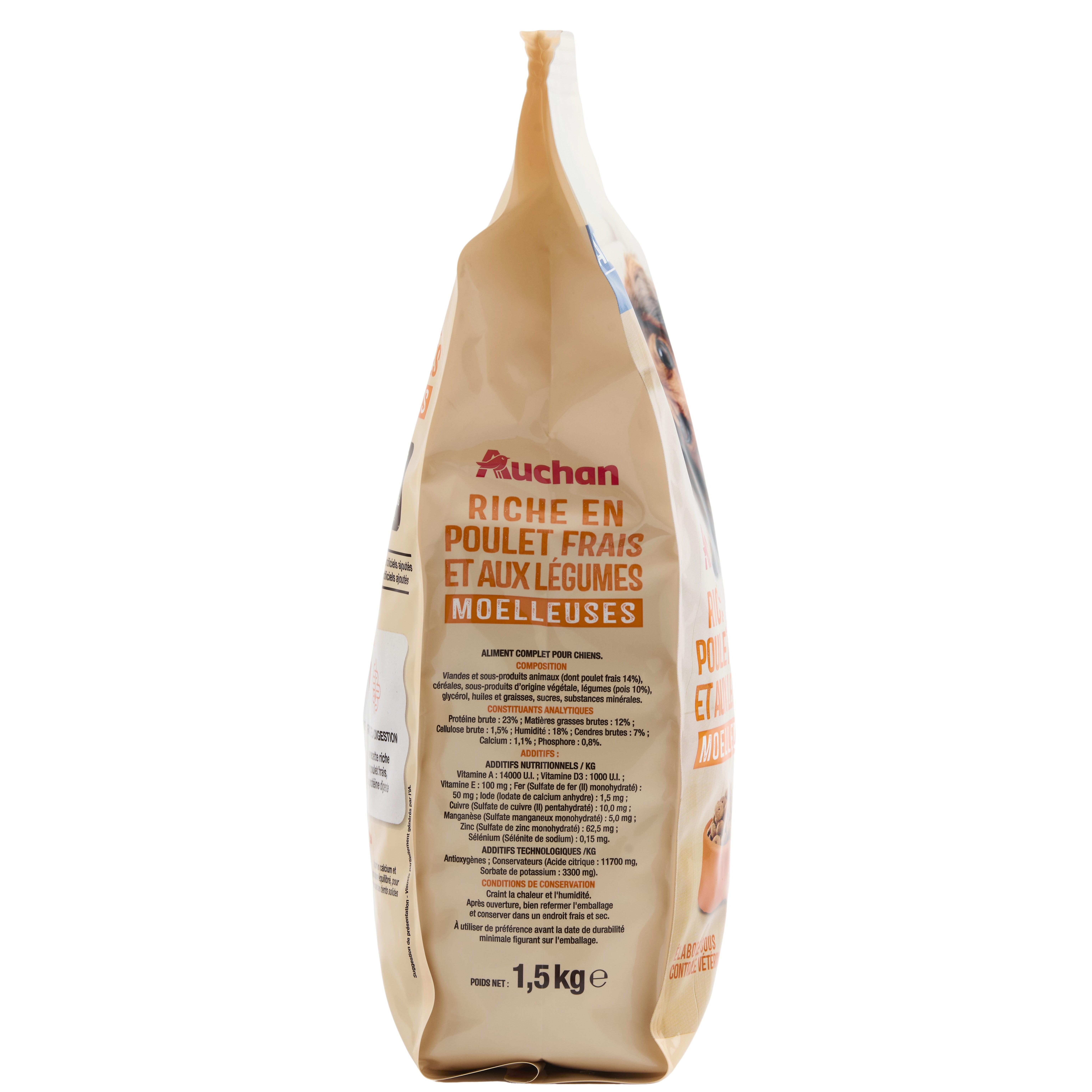 Voir la diapositive 5 : AUCHAN Croquettes moelleuses au poulet frais et aux légumes pour petit chien 1.5kg
