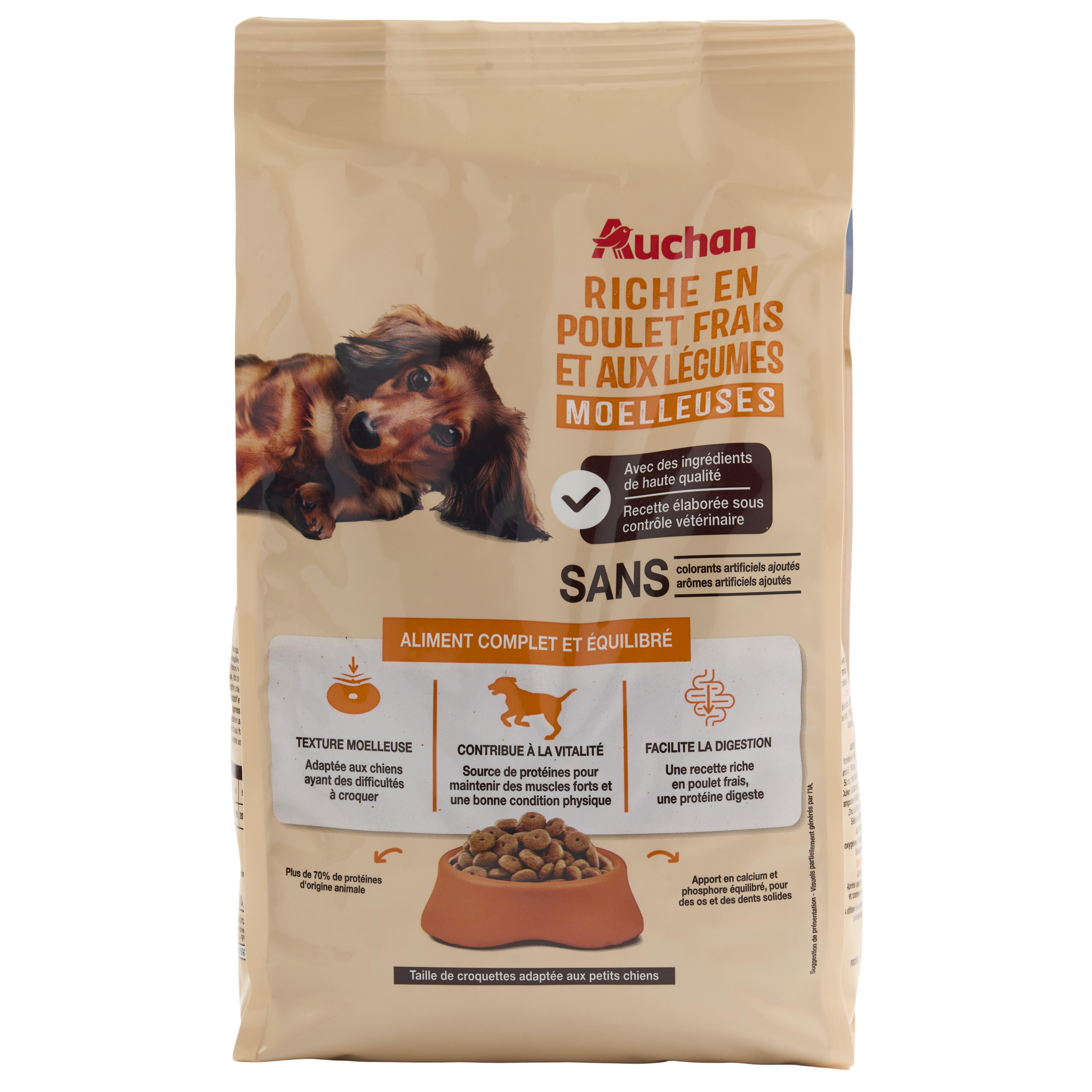 Voir la diapositive 6 : AUCHAN Croquettes moelleuses au poulet frais et aux légumes pour petit chien 1.5kg