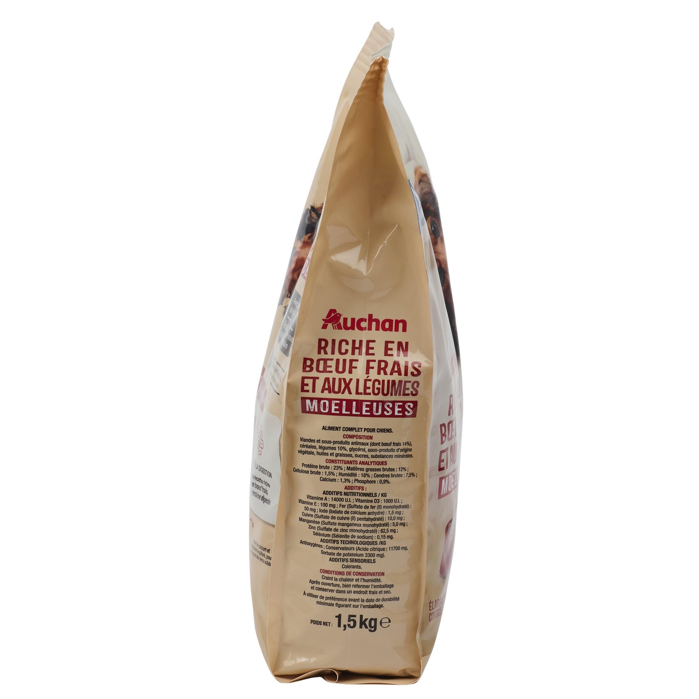 Voir la diapositive 3 : AUCHAN Croquettes moelleuses au boeuf frais et aux légumes pour petit chien 1.5kg