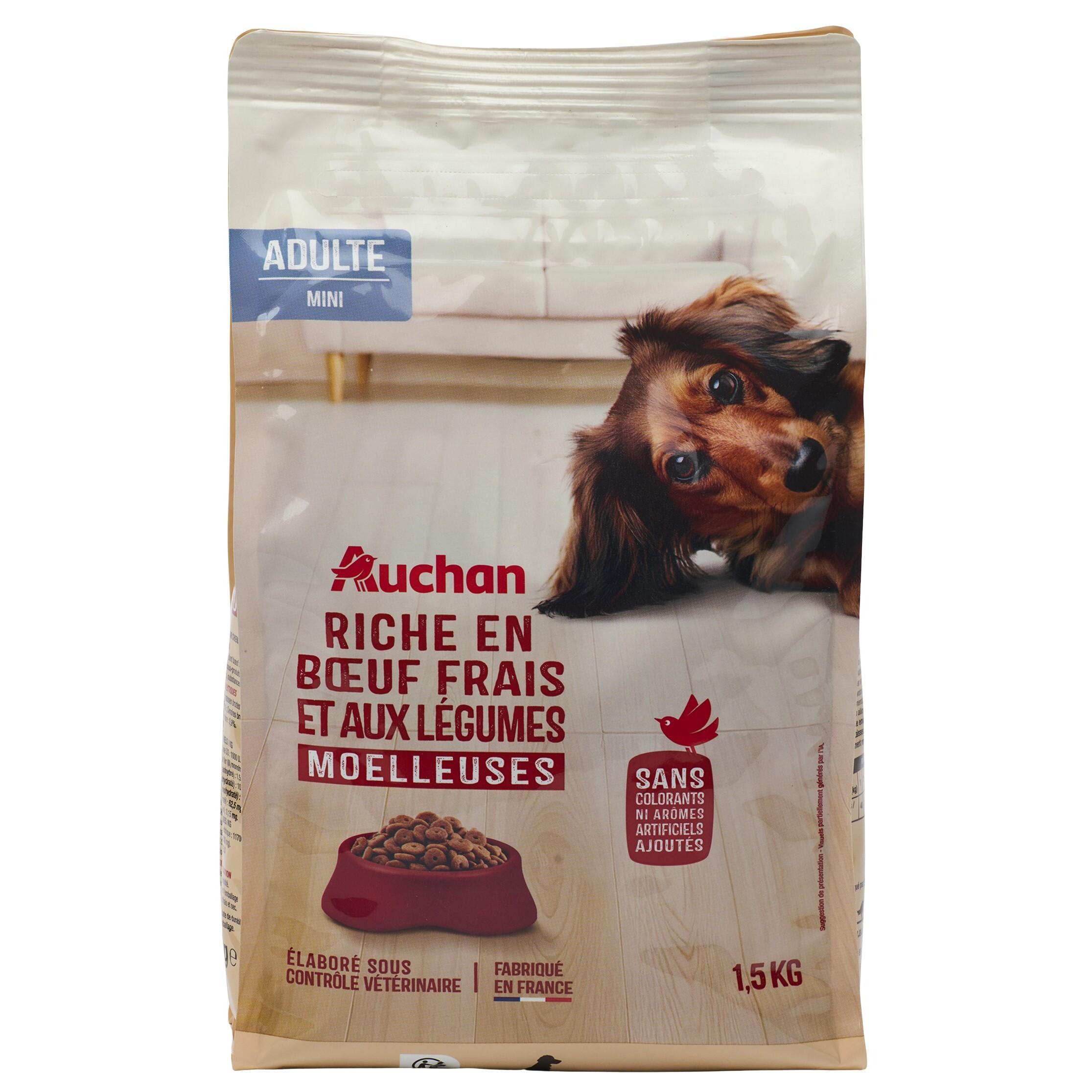 Voir la diapositive 4 : AUCHAN Croquettes moelleuses au boeuf frais et aux légumes pour petit chien 1.5kg