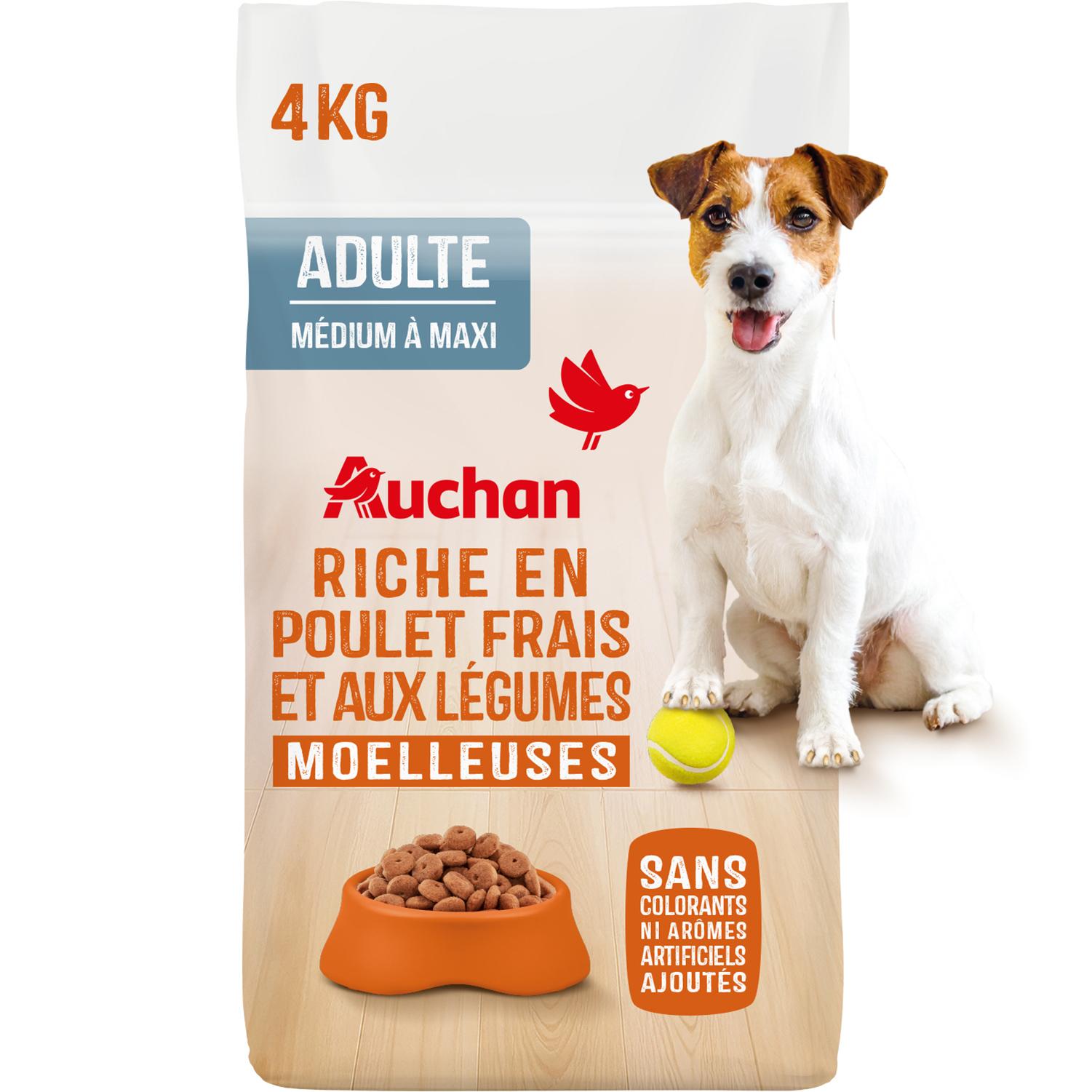 AUCHAN Croquettes moelleuses au poulet frais et aux légumes pour moyen et grand chien 4kg