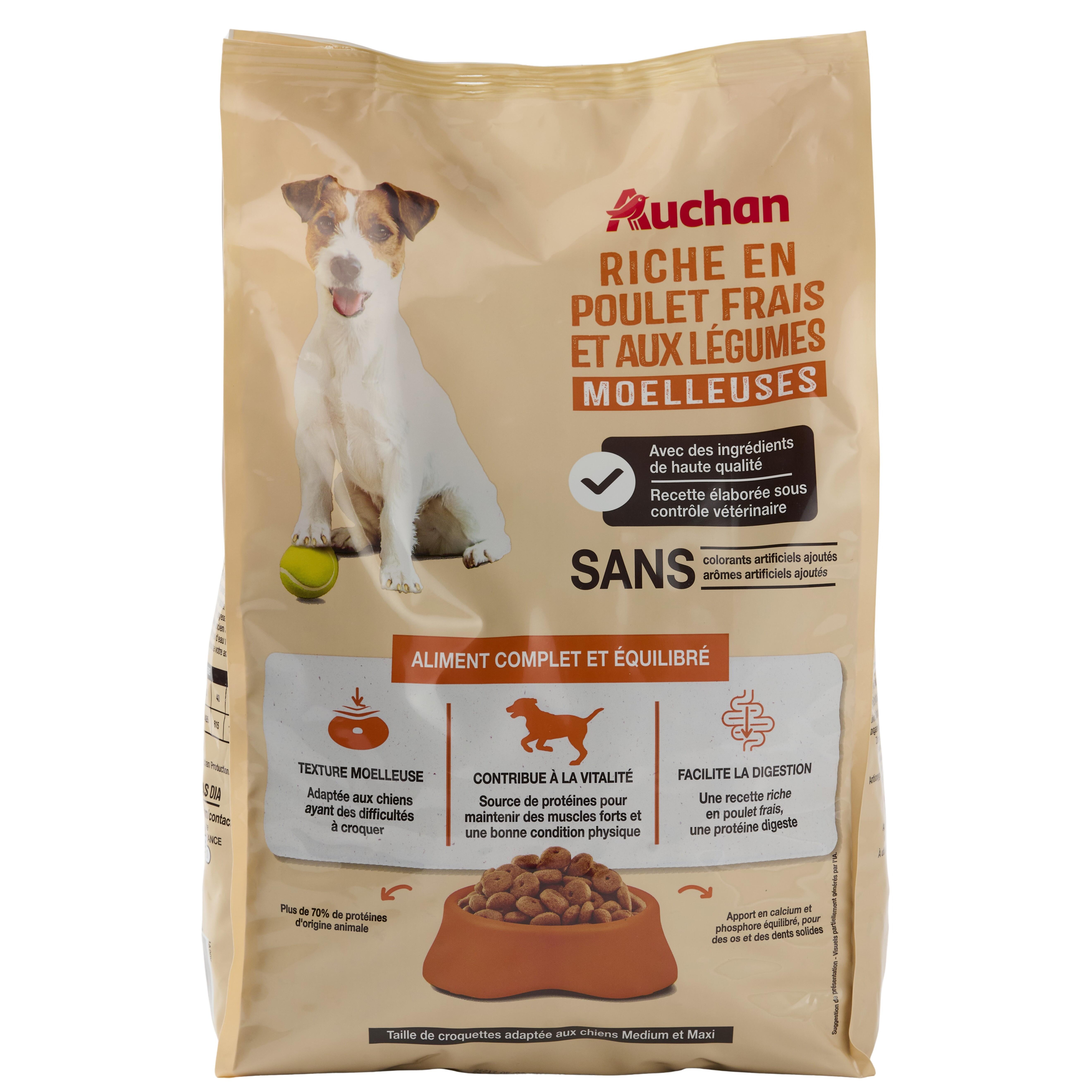 Voir la diapositive 2 : AUCHAN Croquettes moelleuses au poulet frais et aux légumes pour moyen et grand chien 4kg