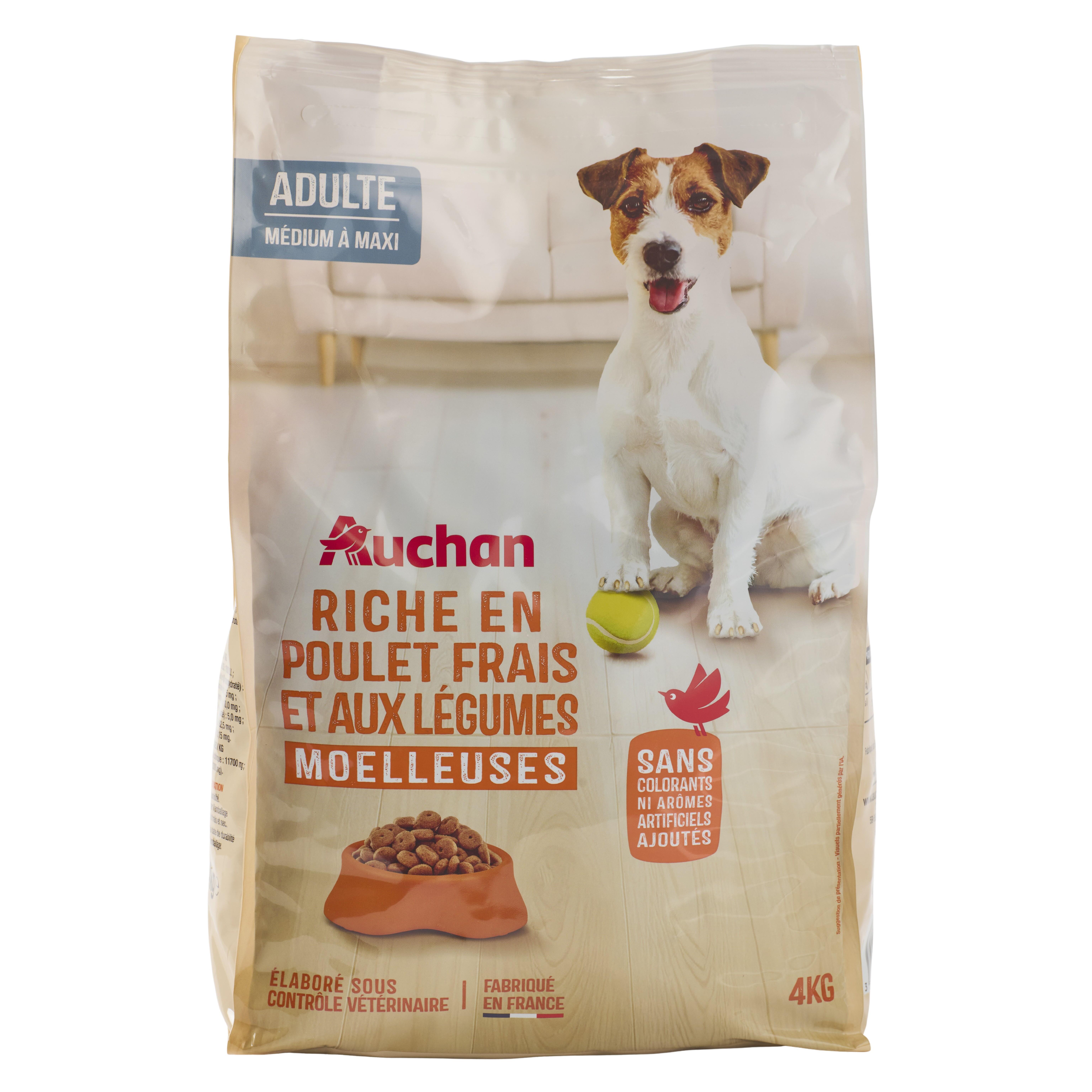 Voir la diapositive 3 : AUCHAN Croquettes moelleuses au poulet frais et aux légumes pour moyen et grand chien 4kg