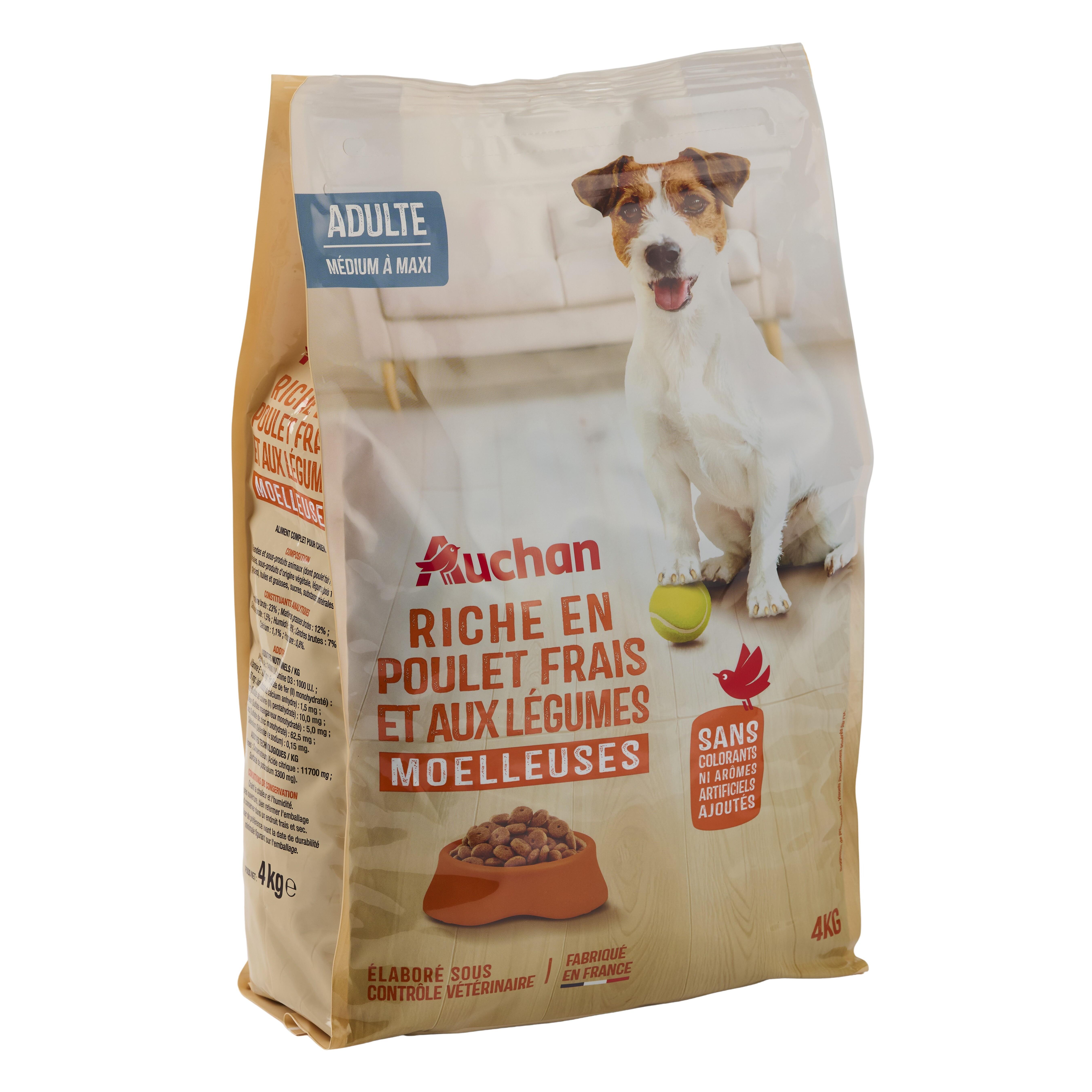Voir la diapositive 4 : AUCHAN Croquettes moelleuses au poulet frais et aux légumes pour moyen et grand chien 4kg