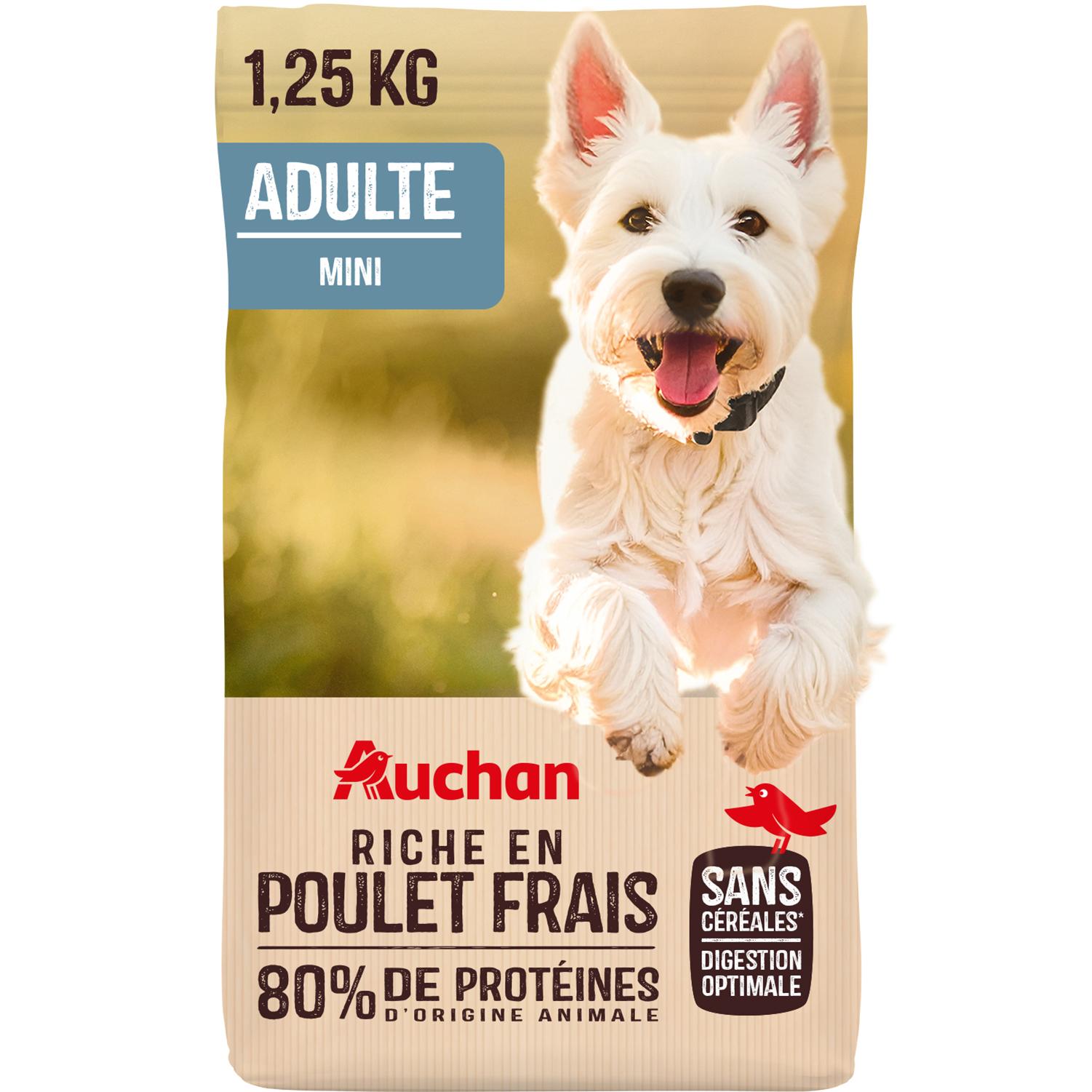 AUCHAN Croquettes au poulet frais sans céréales pour petit chien 1.25kg