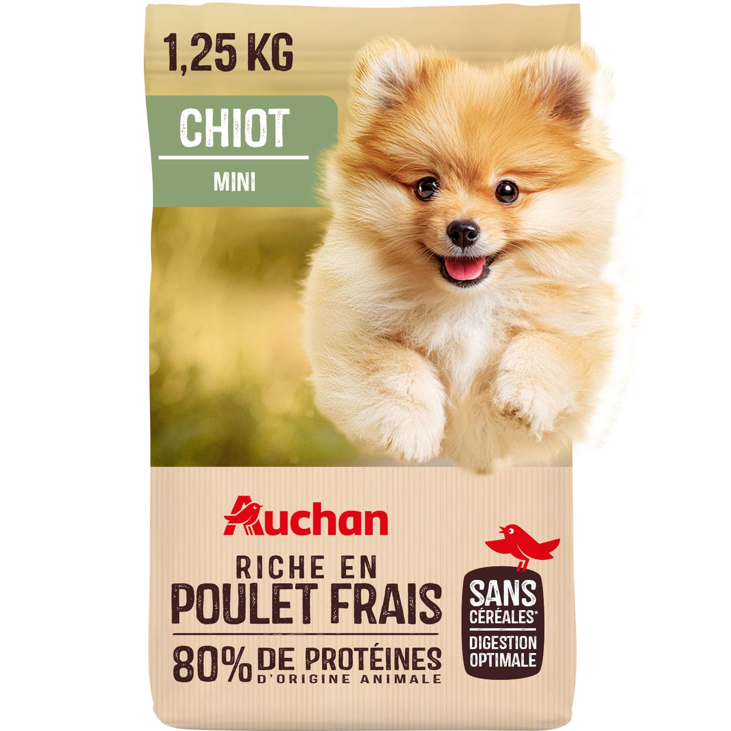 AUCHAN Croquettes au poulet frais sans céréales pour petit chiot 1.25kg