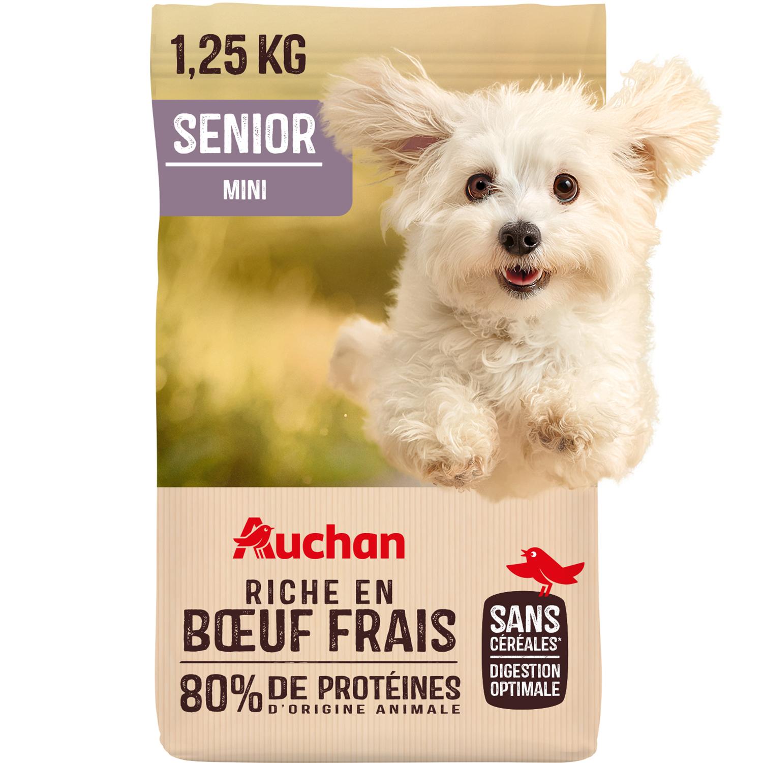 AUCHAN Croquettes au boeuf frais sans céréales pour petit chien senior 1.25kg