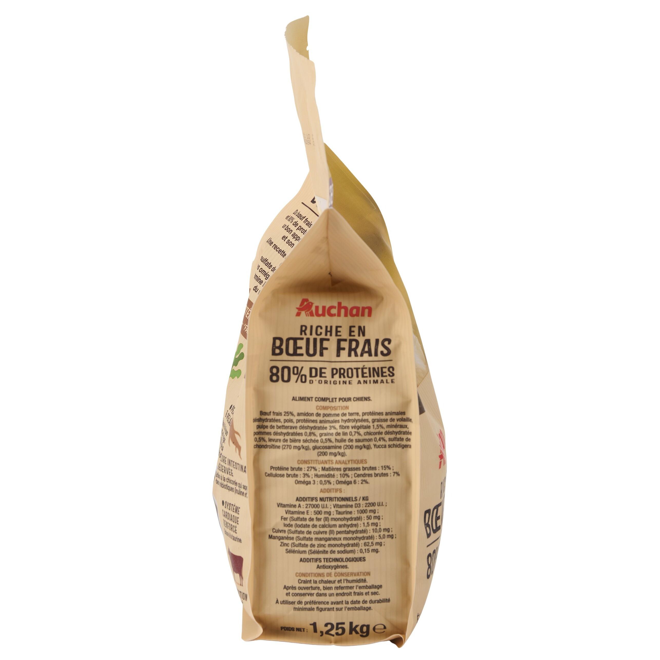 Voir la diapositive 2 : AUCHAN Croquettes au boeuf frais sans céréales pour petit chien senior 1.25kg