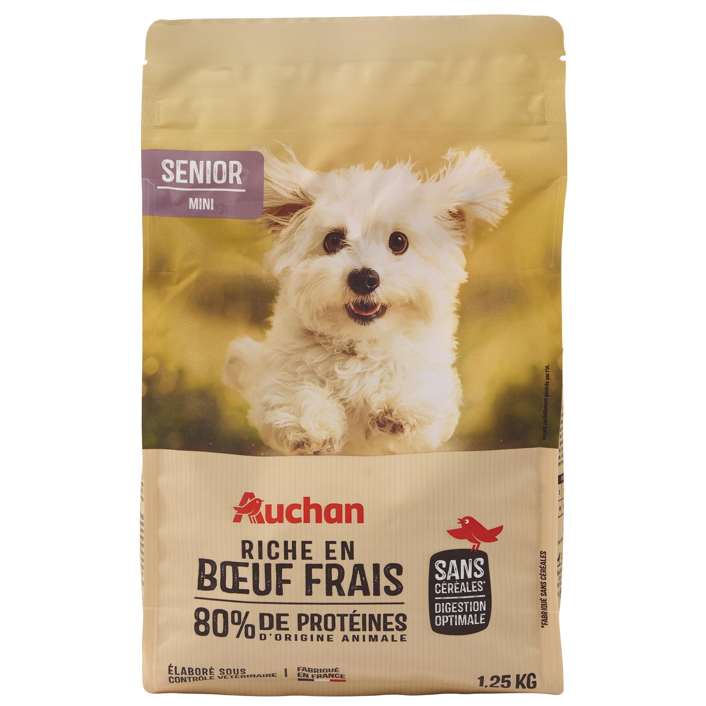Voir la diapositive 3 : AUCHAN Croquettes au boeuf frais sans céréales pour petit chien senior 1.25kg