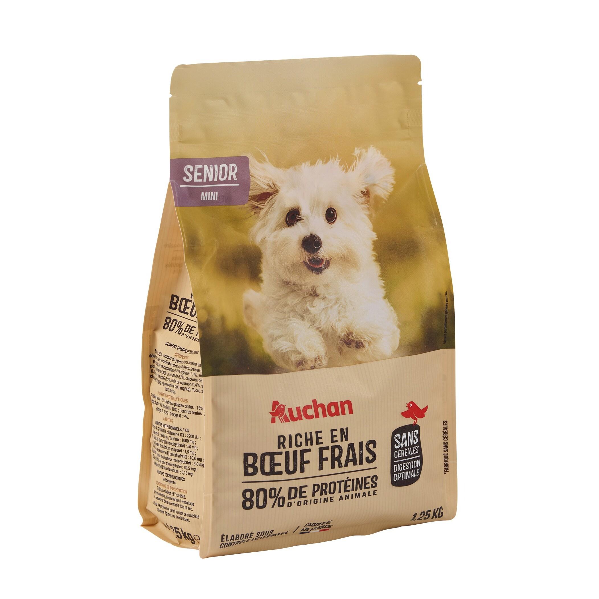 Voir la diapositive 4 : AUCHAN Croquettes au boeuf frais sans céréales pour petit chien senior 1.25kg