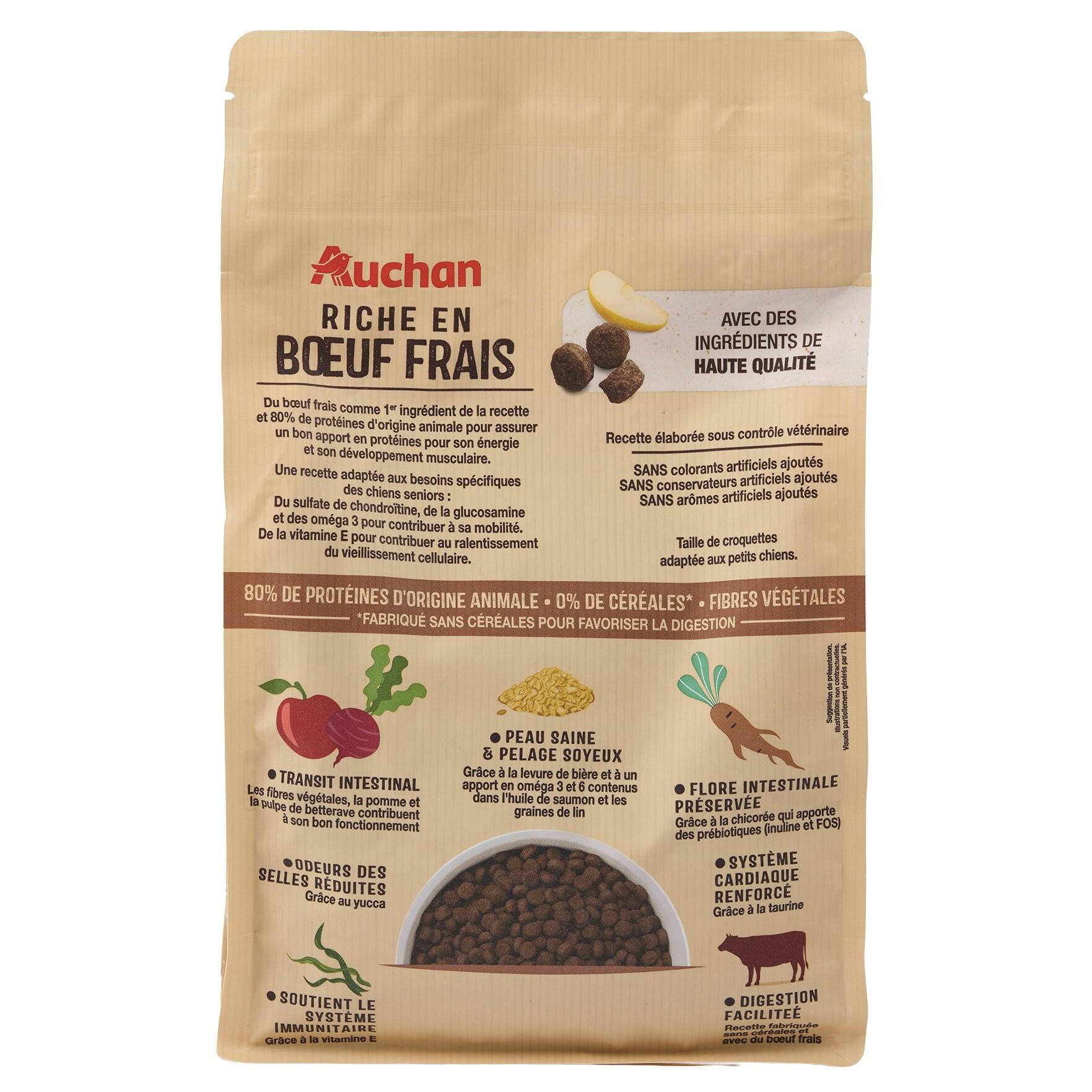 Voir la diapositive 5 : AUCHAN Croquettes au boeuf frais sans céréales pour petit chien senior 1.25kg
