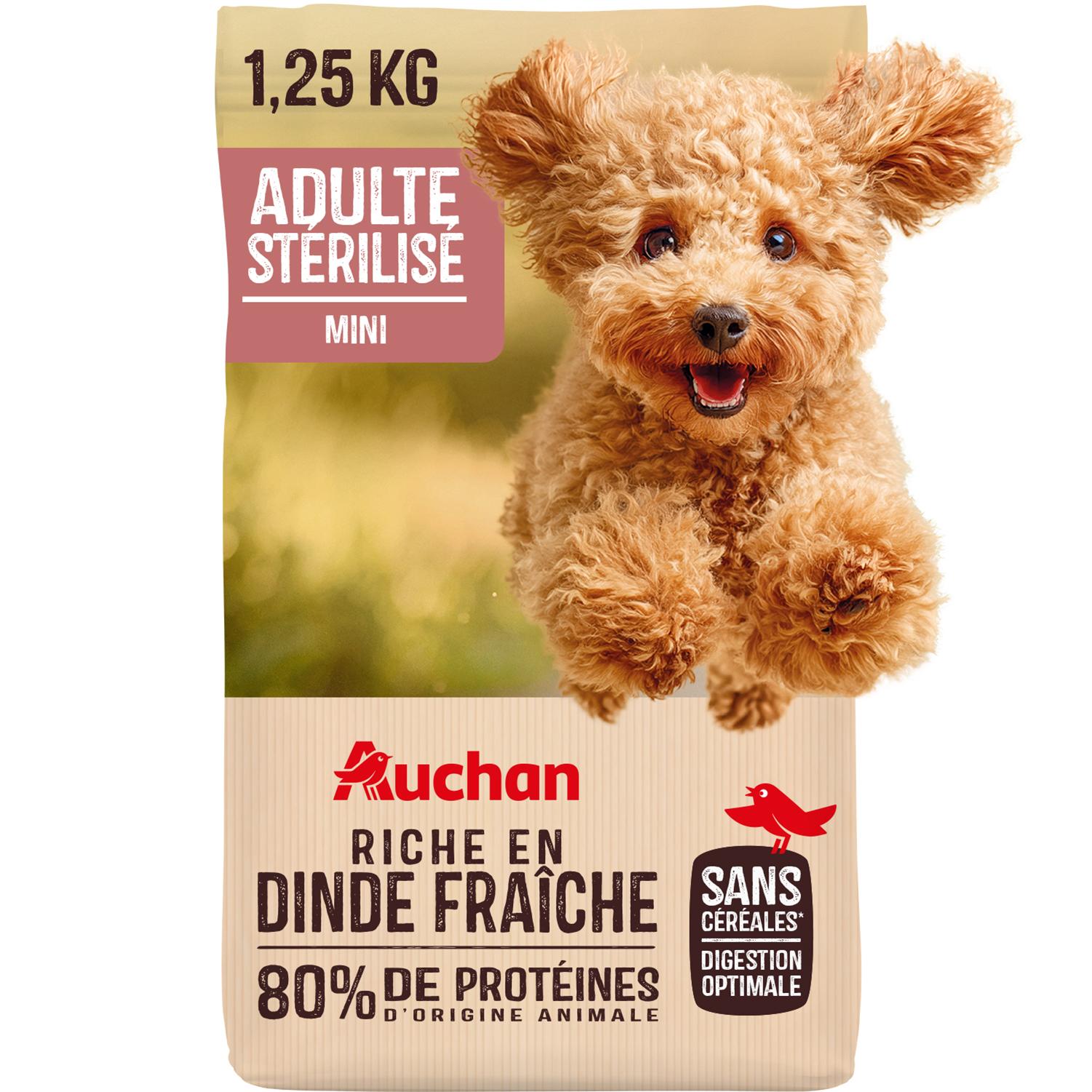 AUCHAN Croquettes à la dinde fraîche sans céréales pour petit chien stérilisé 1.25kg