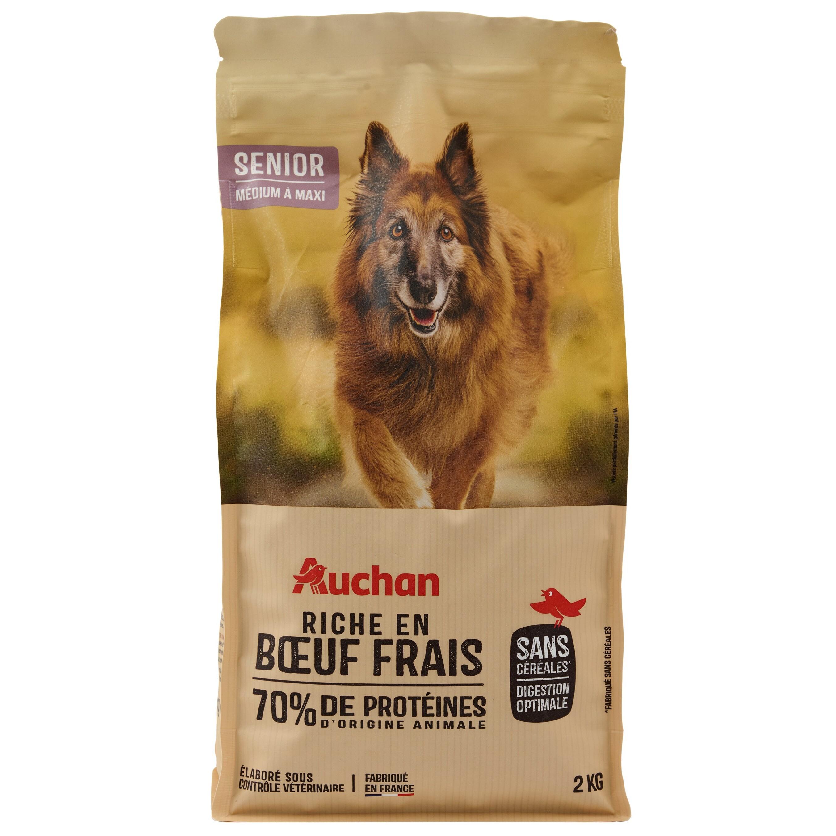 AUCHAN Croquettes medium maxi au boeuf frais sans céréales pour chien senior 2kg