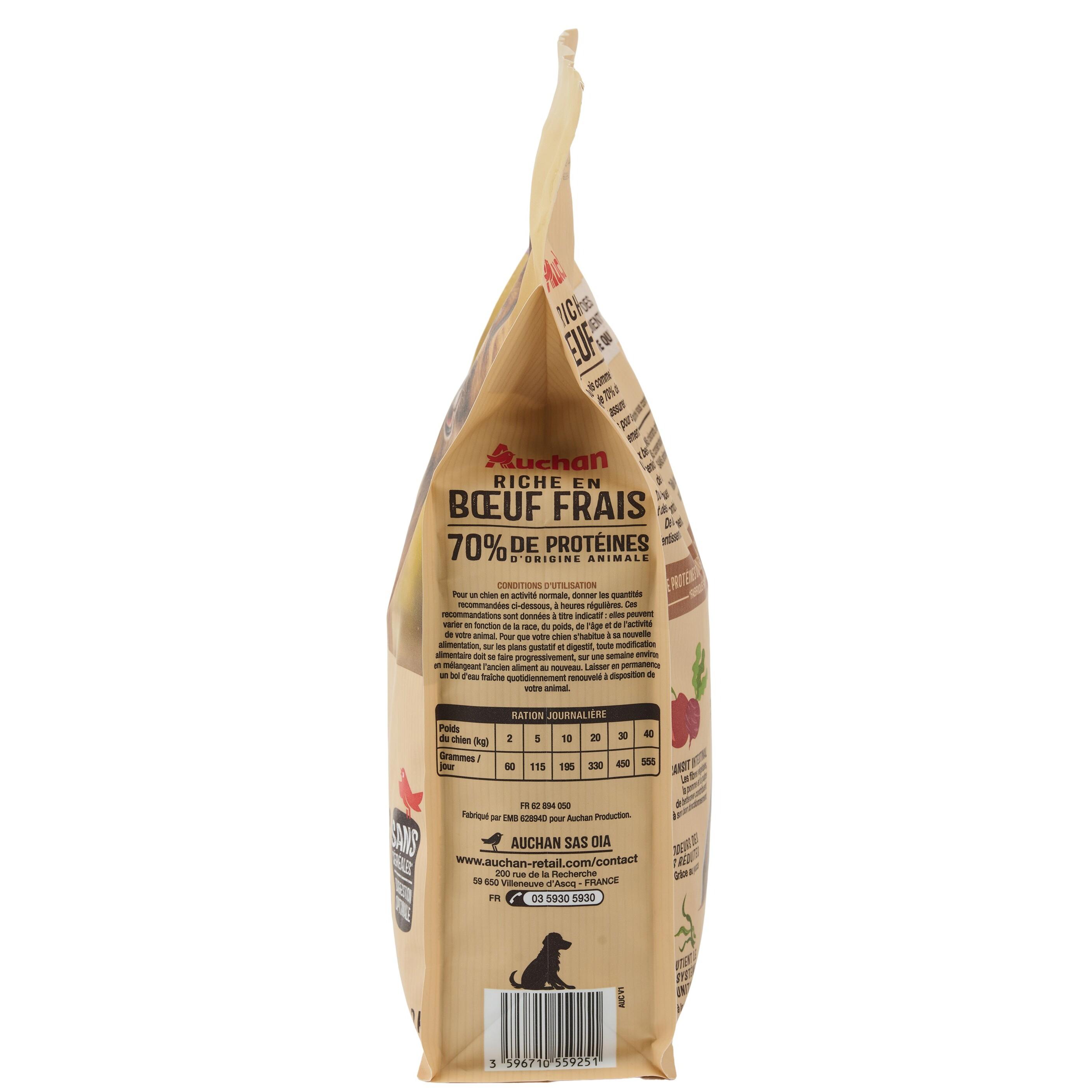 Voir la diapositive 2 : AUCHAN Croquettes medium maxi au boeuf frais sans céréales pour chien senior 2kg