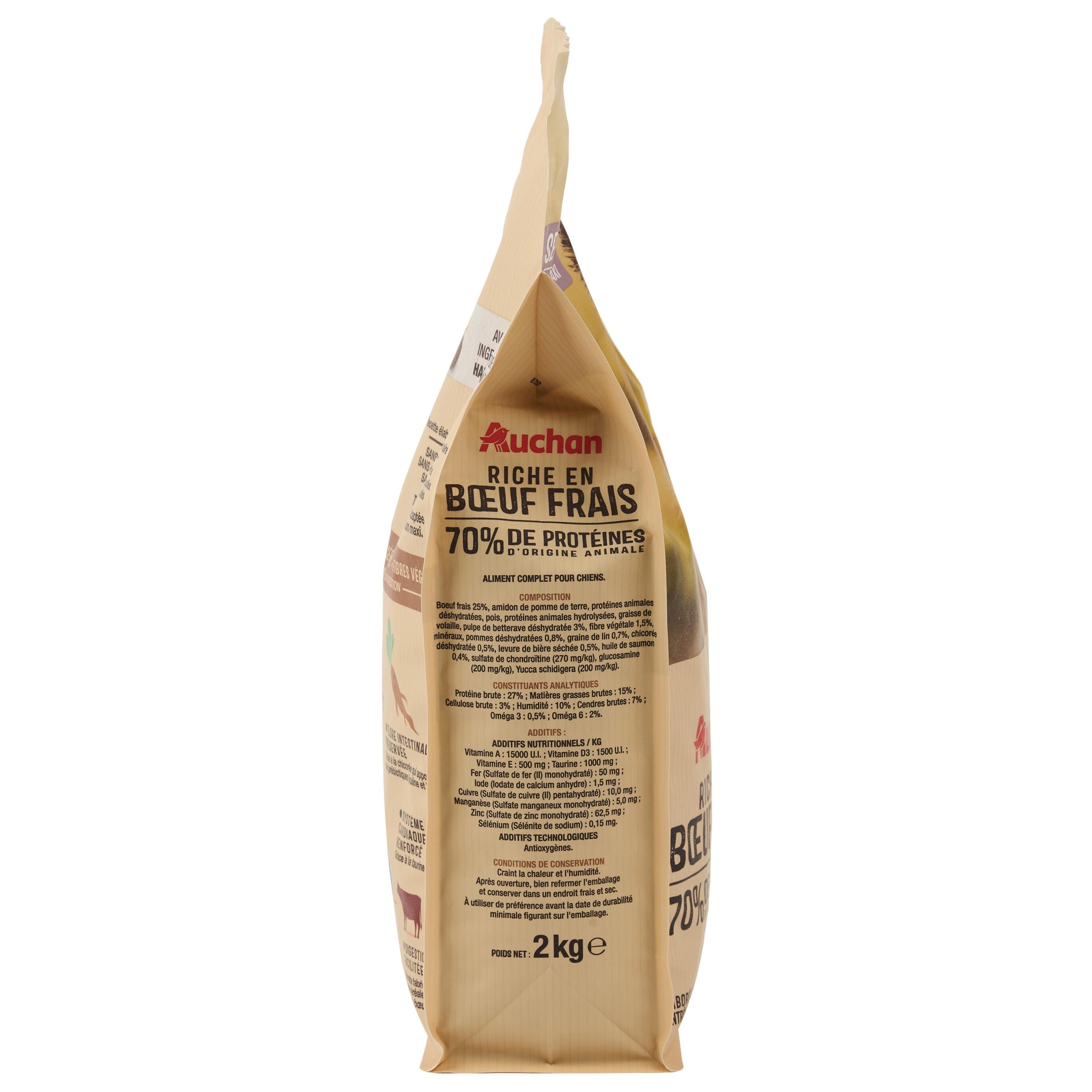 Voir la diapositive 3 : AUCHAN Croquettes medium maxi au boeuf frais sans céréales pour chien senior 2kg