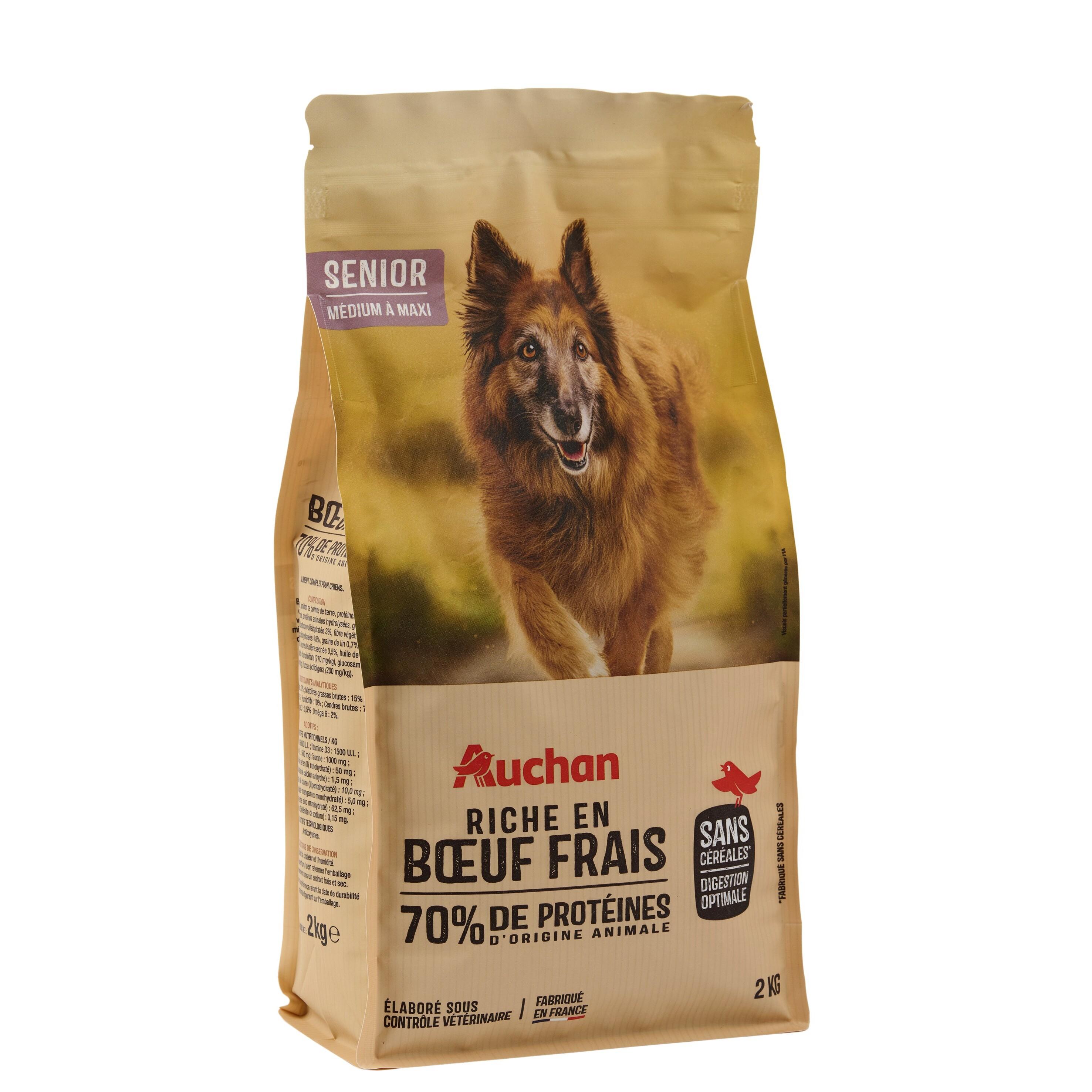 Voir la diapositive 5 : AUCHAN Croquettes medium maxi au boeuf frais sans céréales pour chien senior 2kg