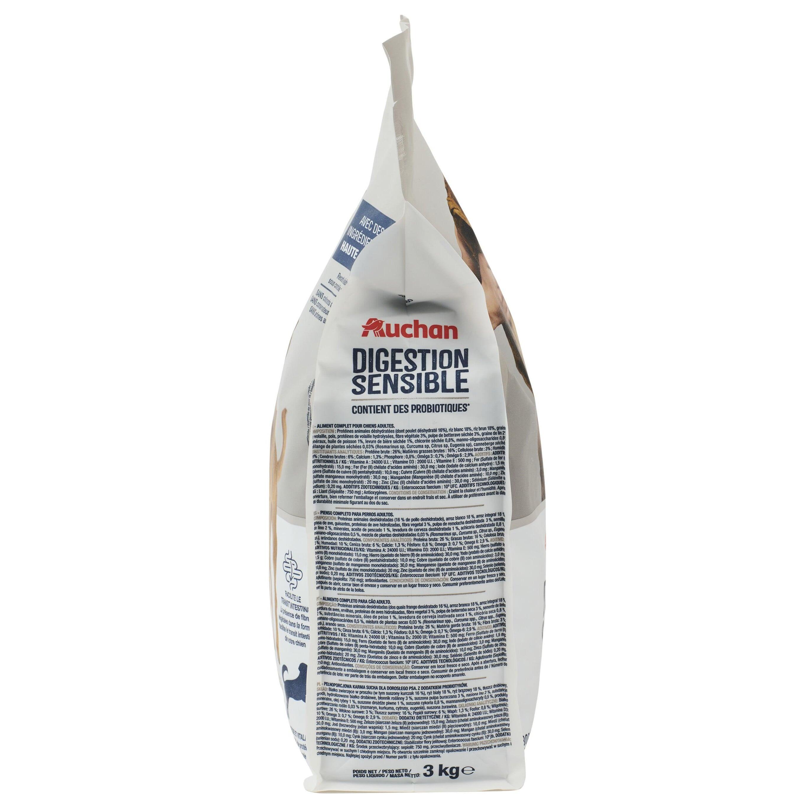 Voir la diapositive 5 : AUCHAN Croquettes digestion sensible pour chien 3kg