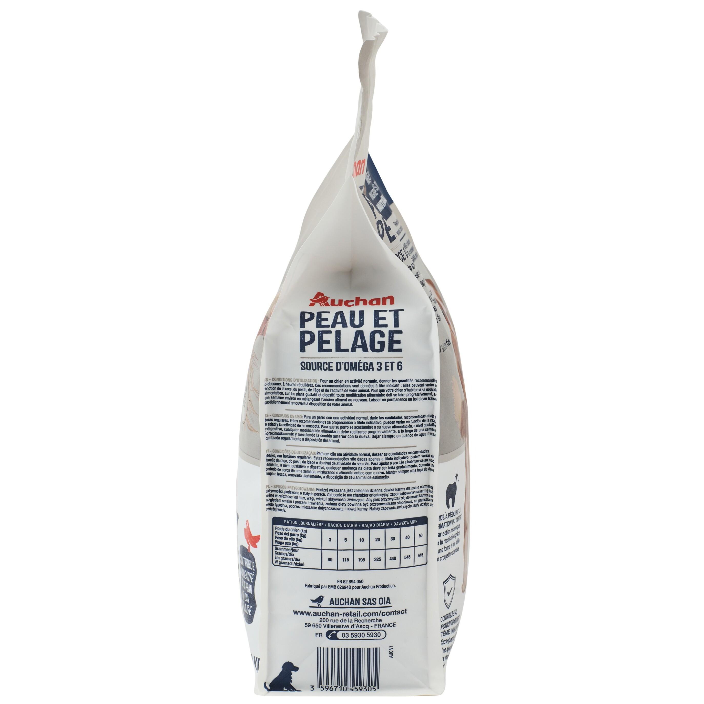 Voir la diapositive 2 : AUCHAN Croquettes peau et pelage pour chien 3kg