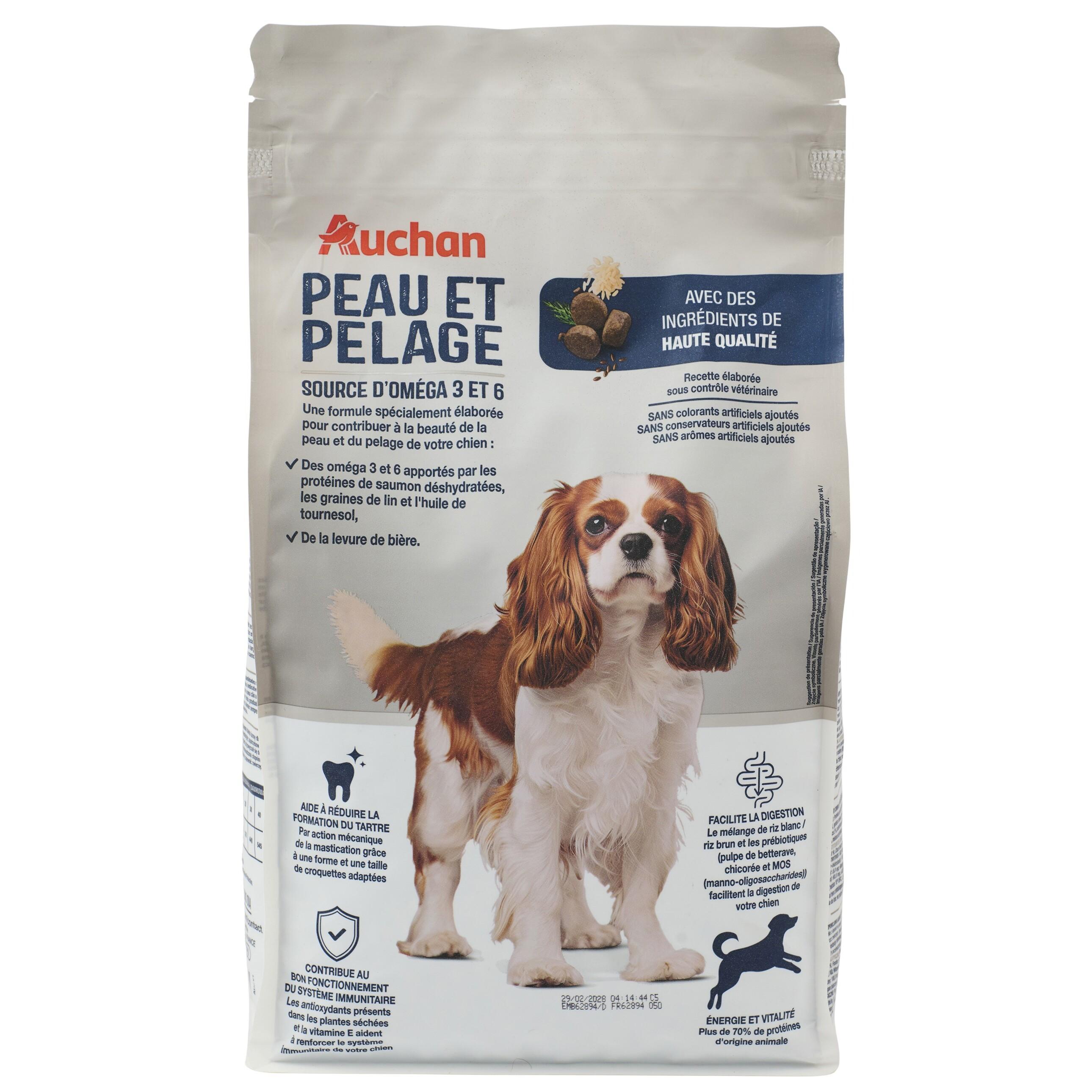 Voir la diapositive 3 : AUCHAN Croquettes peau et pelage pour chien 3kg