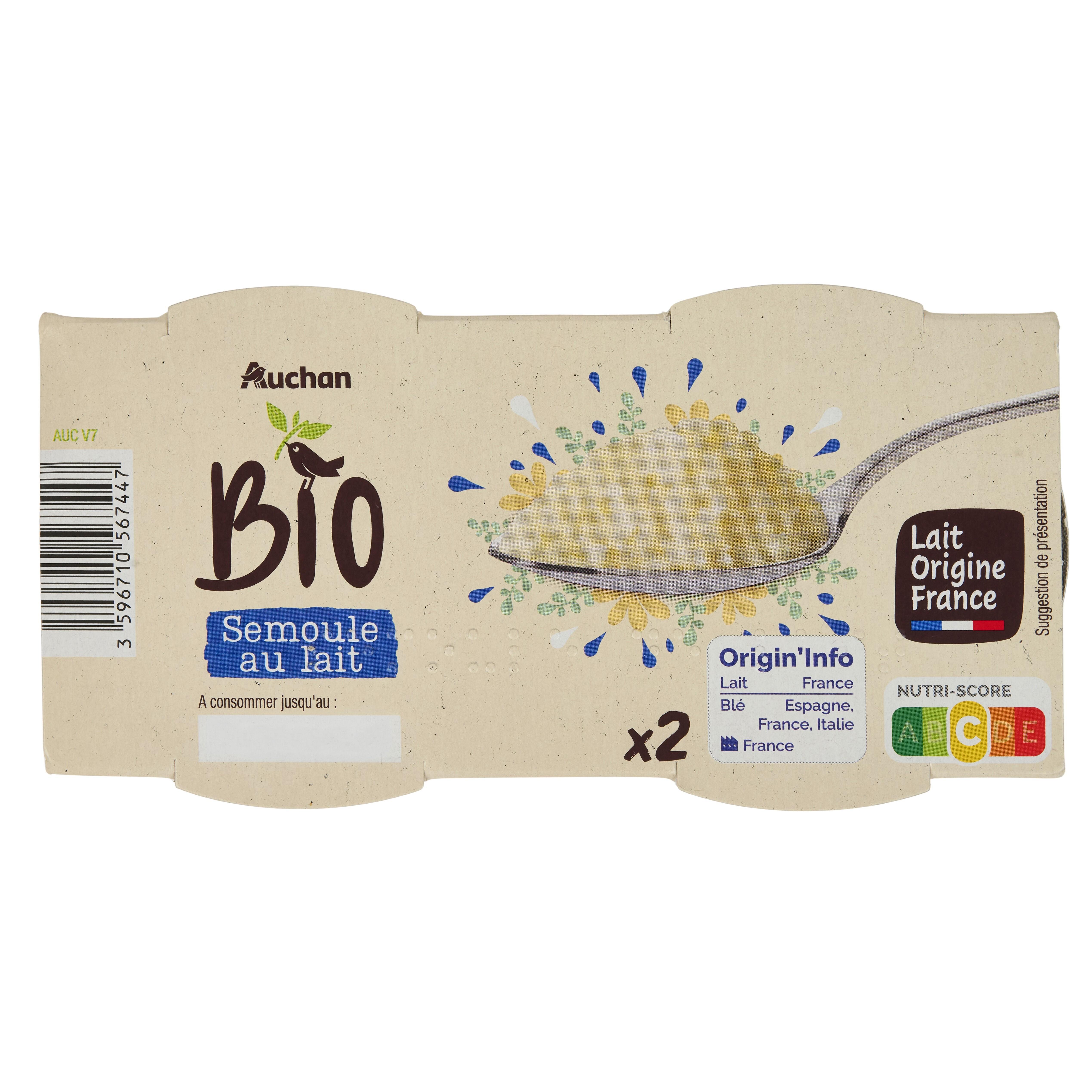 AUCHAN BIO Semoule au lait 2x140g