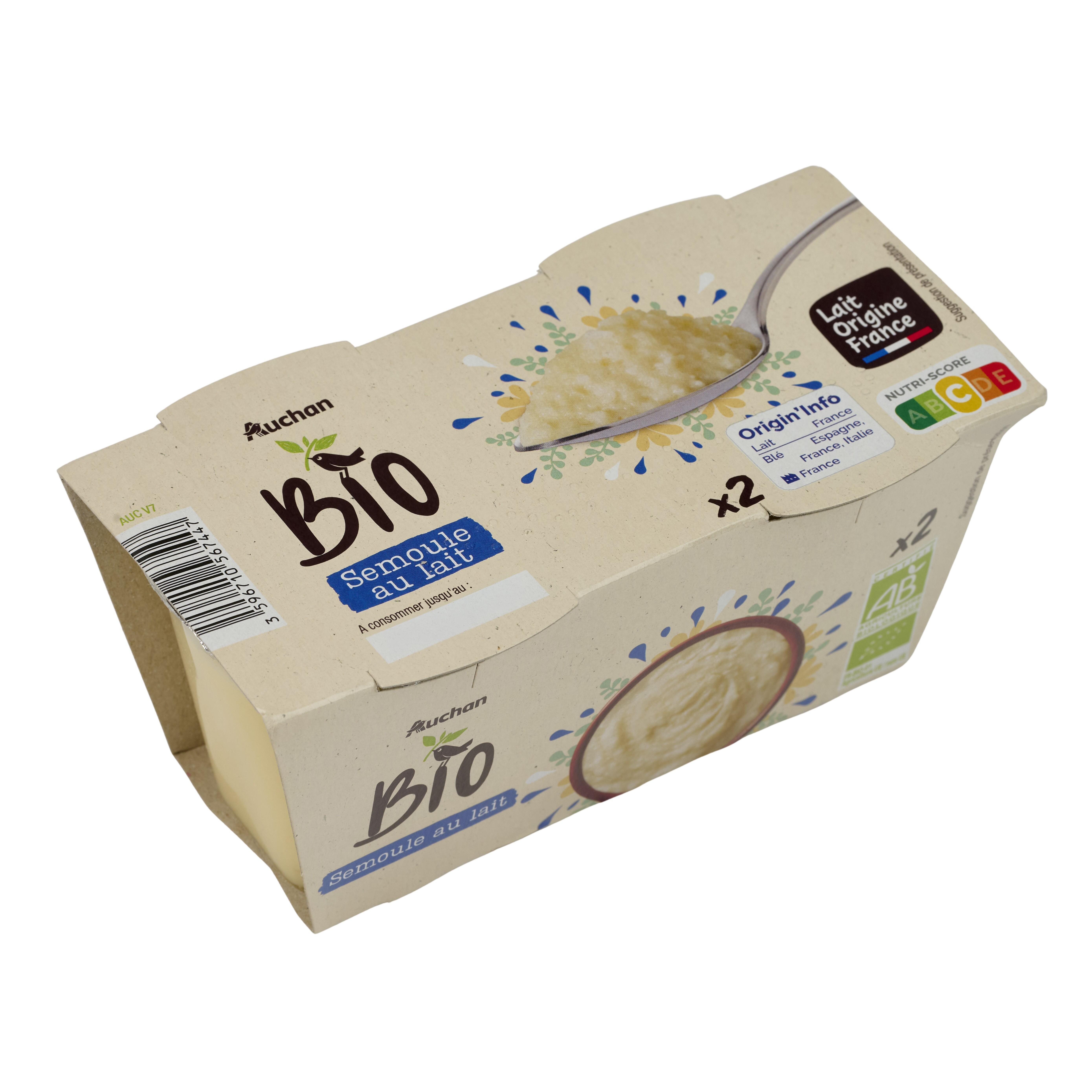 Voir la diapositive 2 : AUCHAN BIO Semoule au lait 2x140g