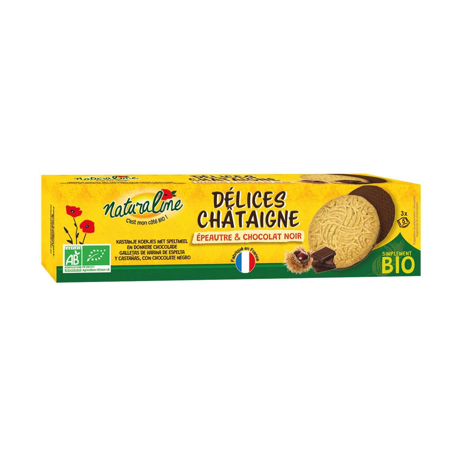 NATURALINE Délice Biscuits nappés bio au chocolat noir et à la châtaigne 175g